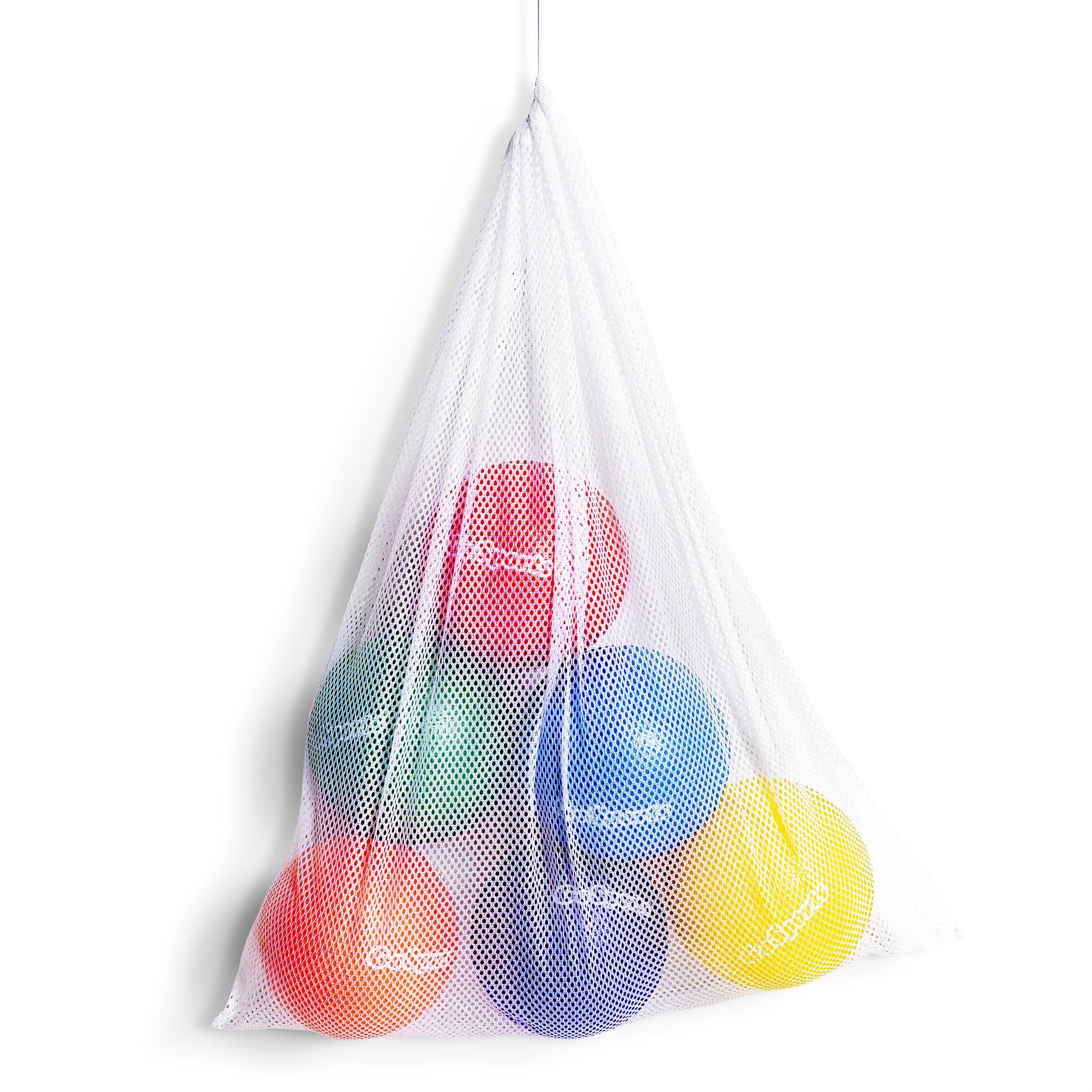 a mesh bag with four balls inside