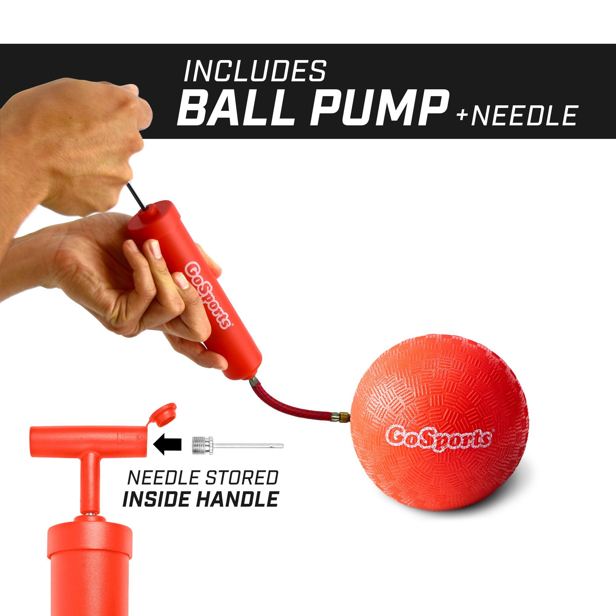a hand holding a red ball with a red handle