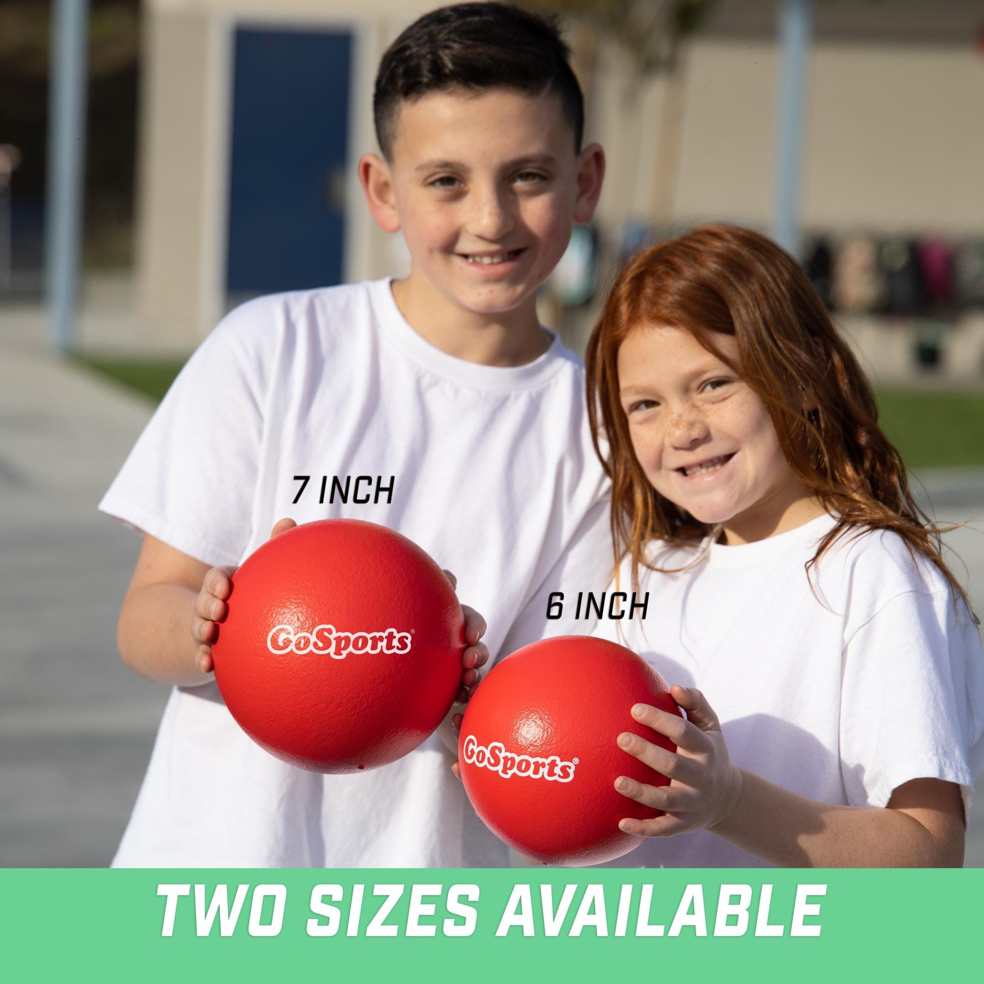 two kids holding red balls with the words 7 inch and 7 inch