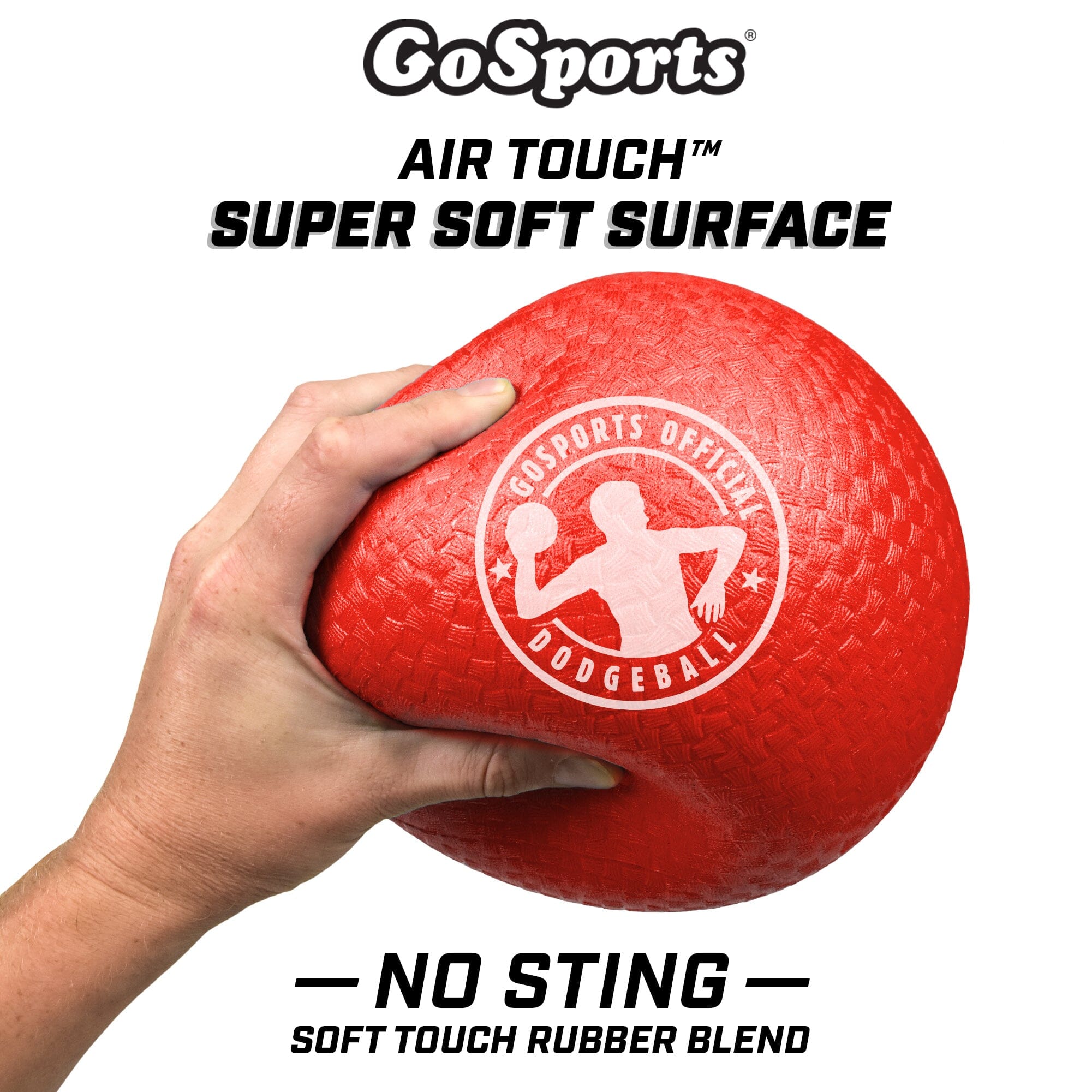 a hand holding a red ball with the words, ' super soft surface soft '