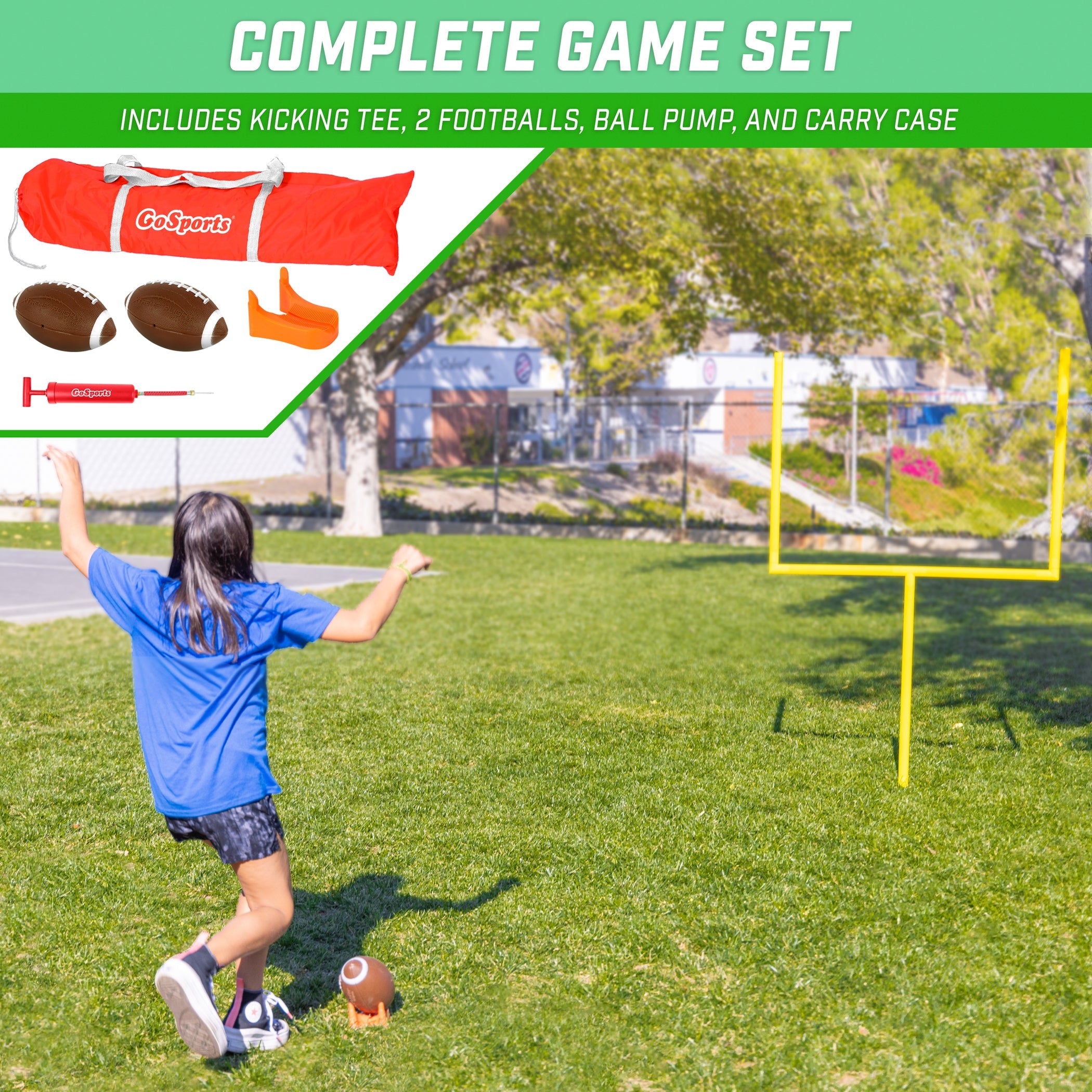 a young girl is playing with a football ball