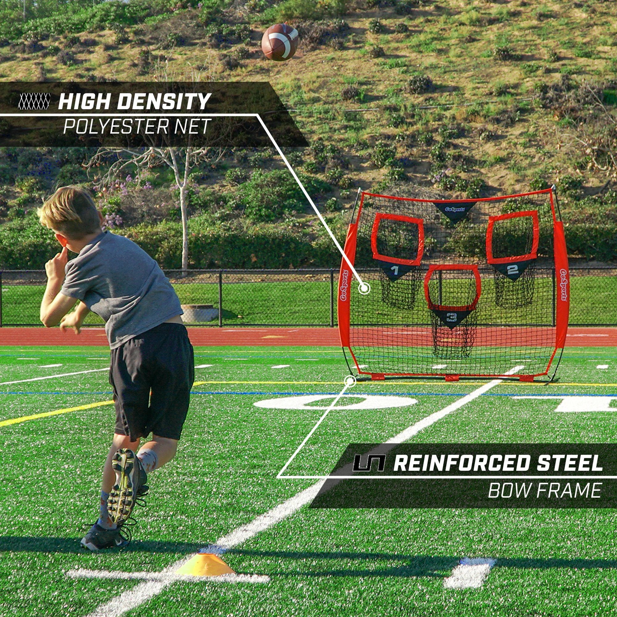 a boy is playing soccer on a field