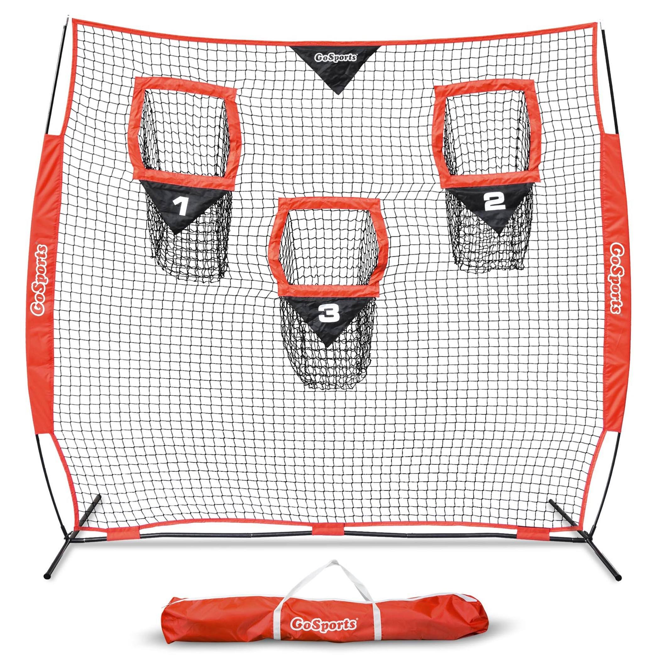 the goal goal set with a bag and two goal pads