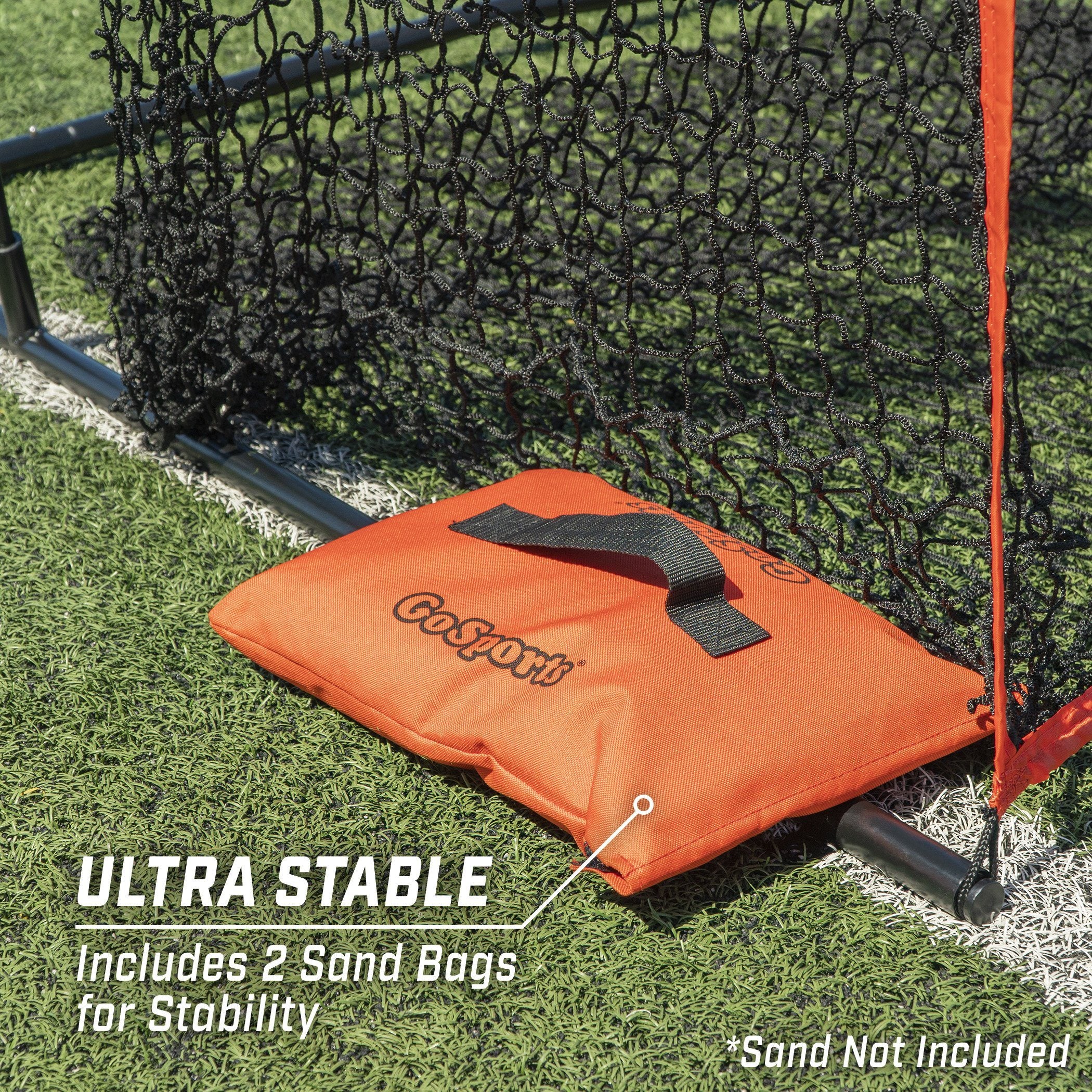 a soccer goal net with a ball and net