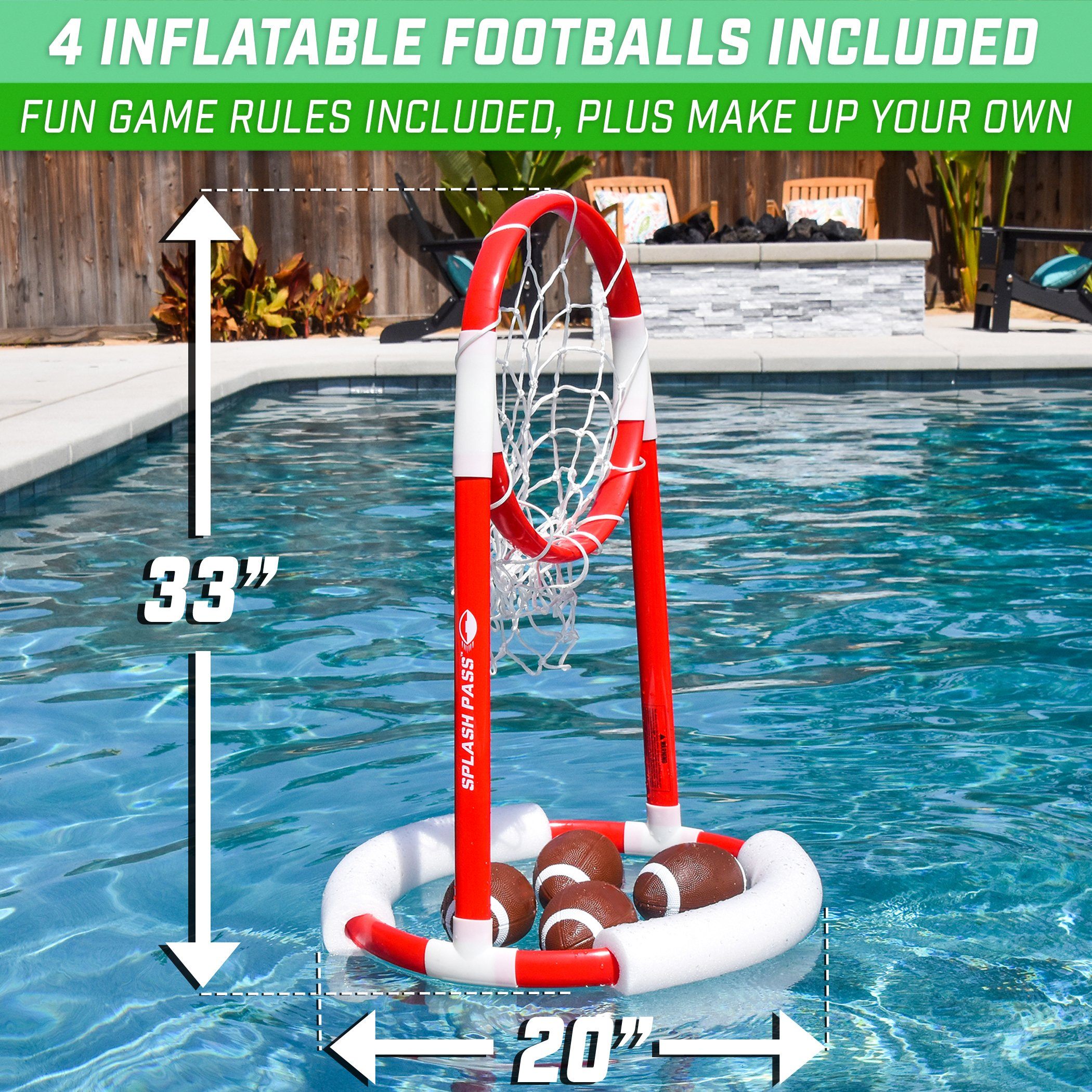 a pool basketball hoop with the measurements of the hoop