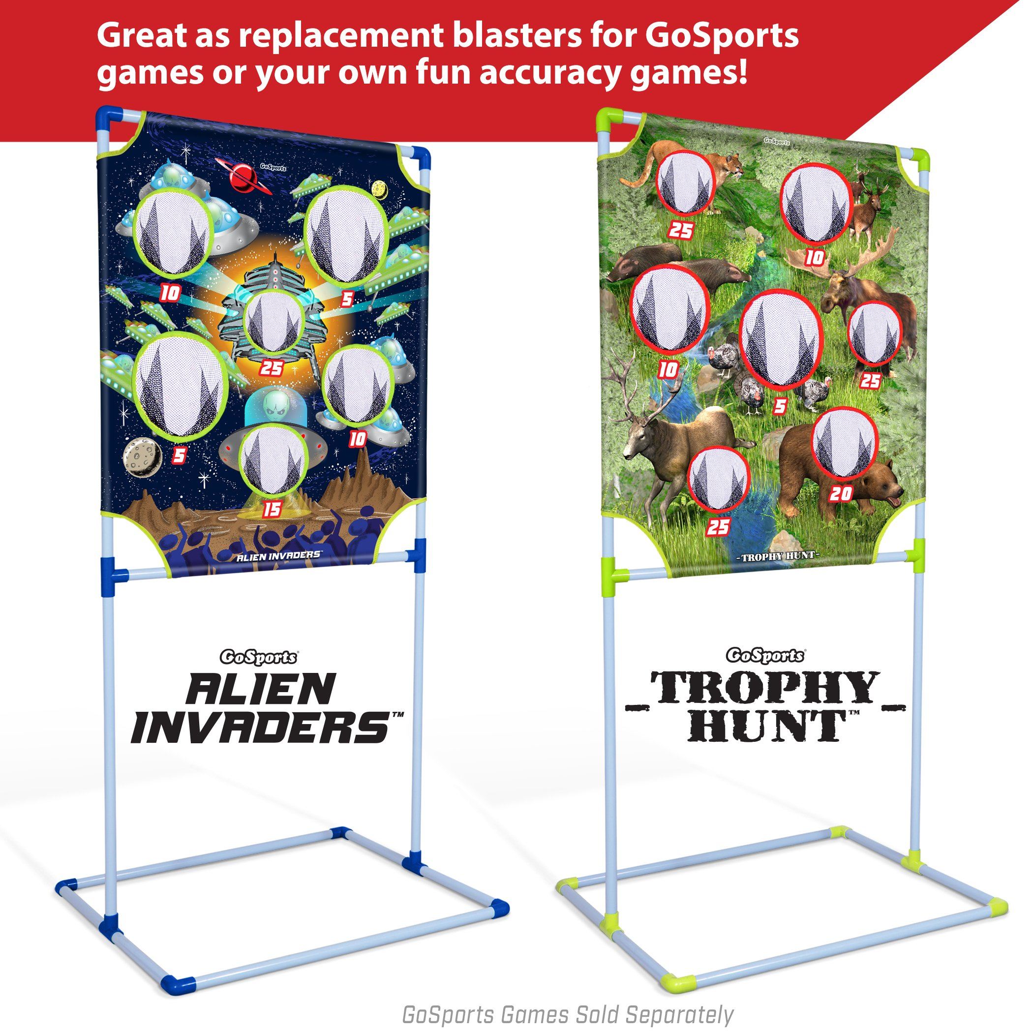 two large outdoor games with a sign and a sign that says, ' get your own '