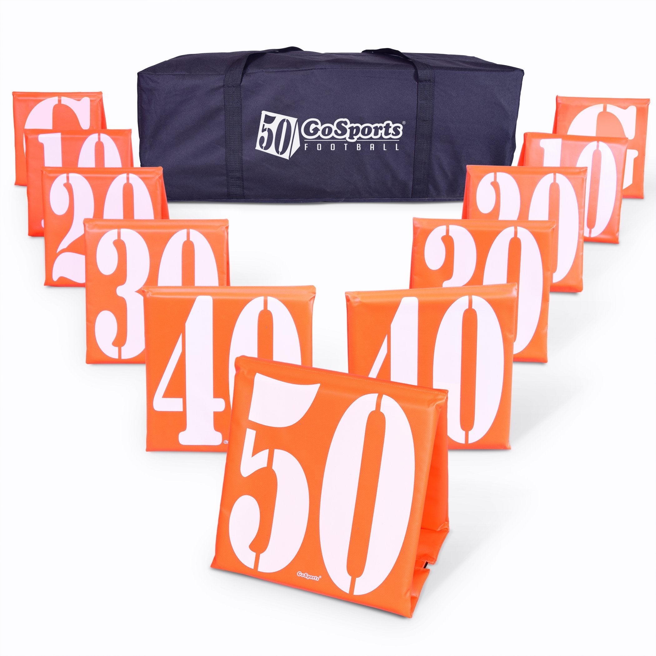 orange markers with numbers 50