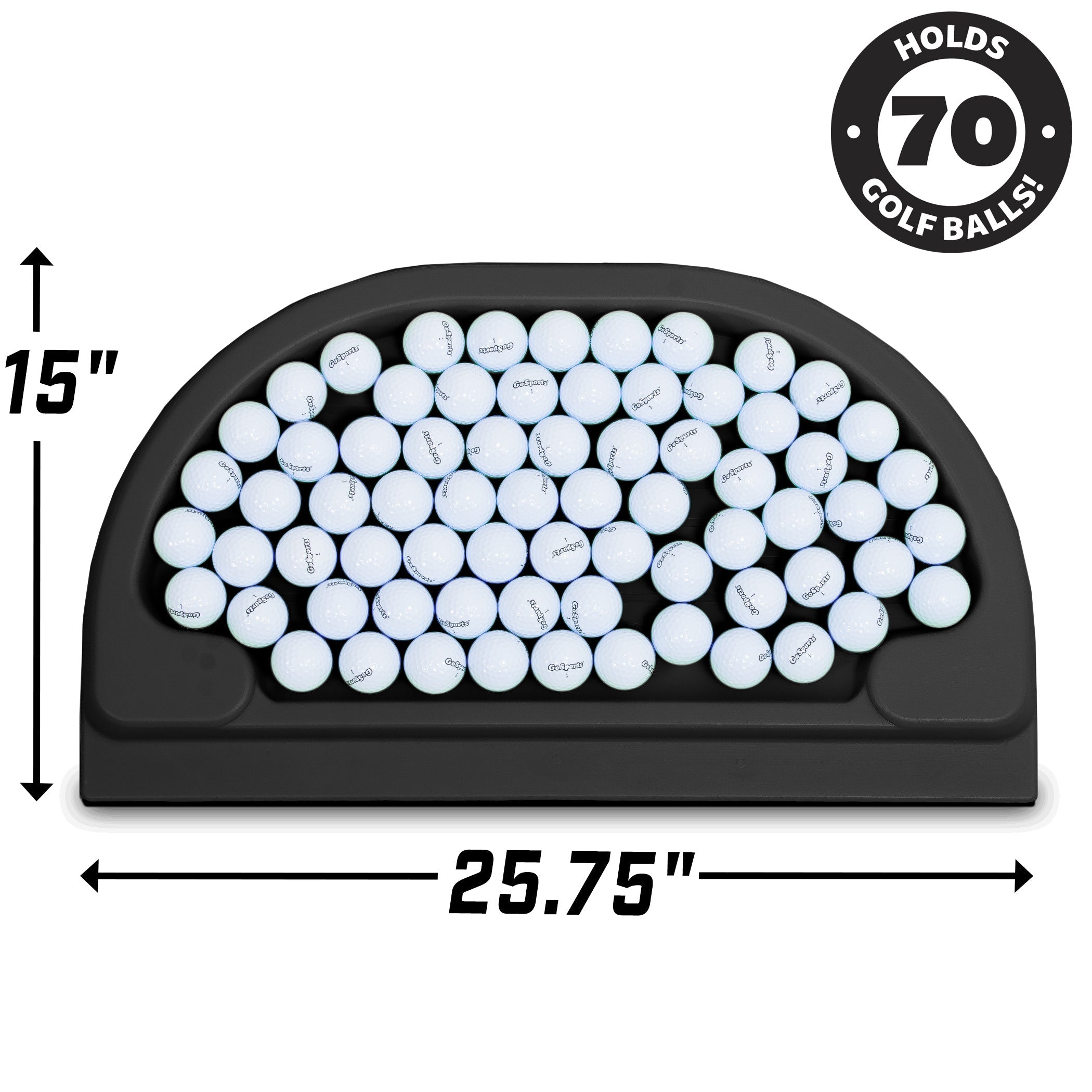 a black golf ball holder with white balls