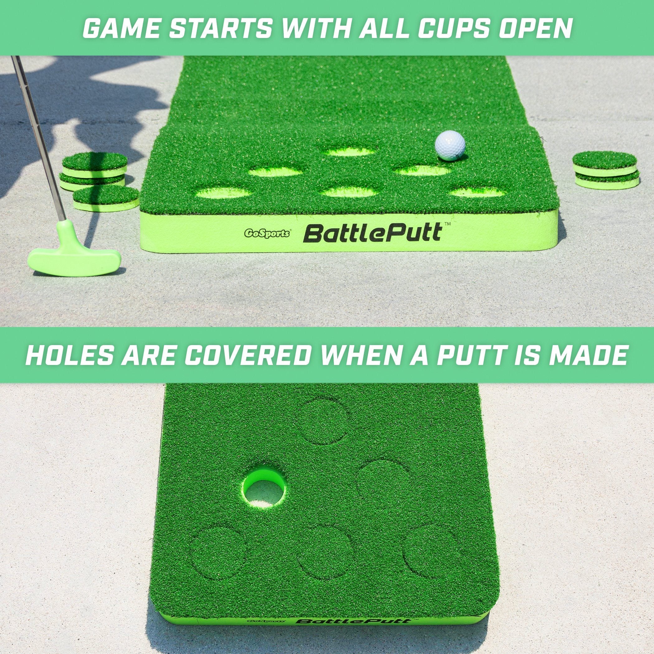 a golf putting mat with a hole and a hole in the middle