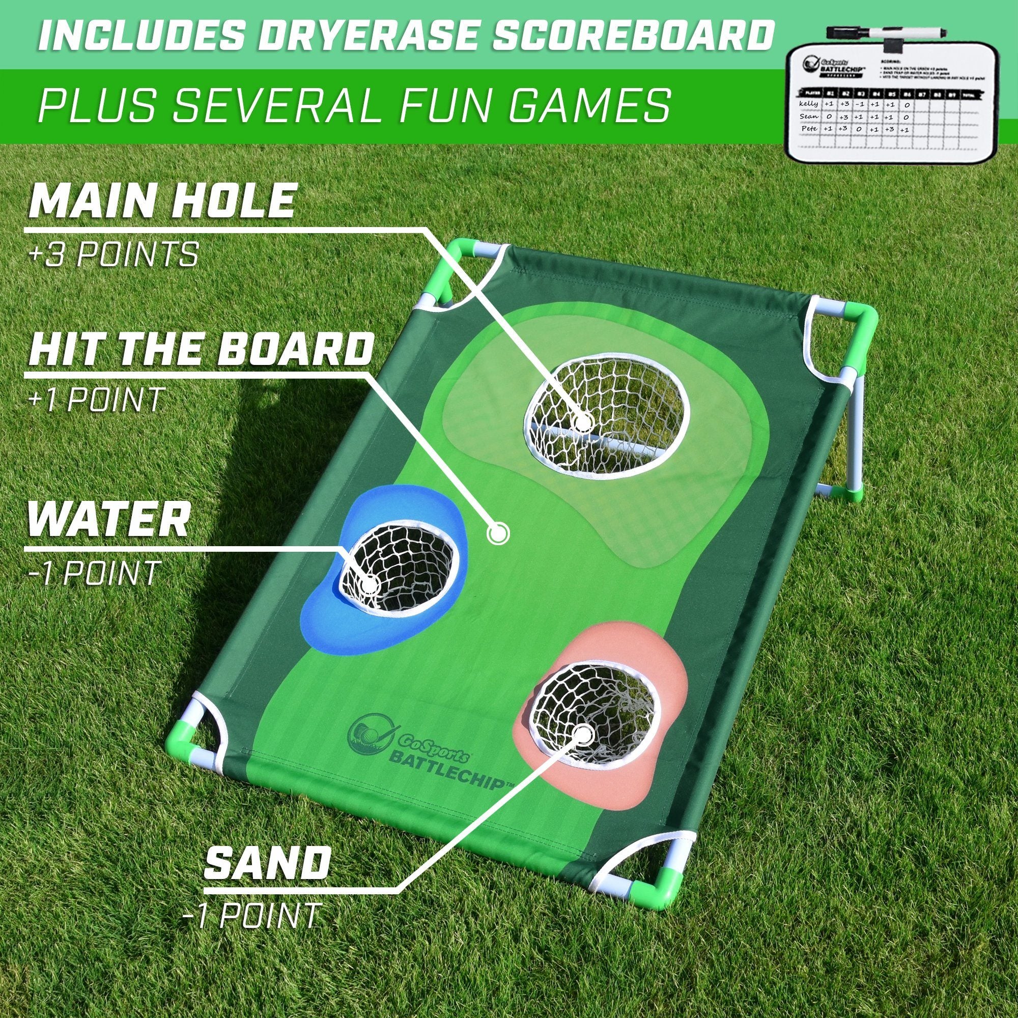 Cornhole words display Includes dry-erase scoreboard plus several fun games