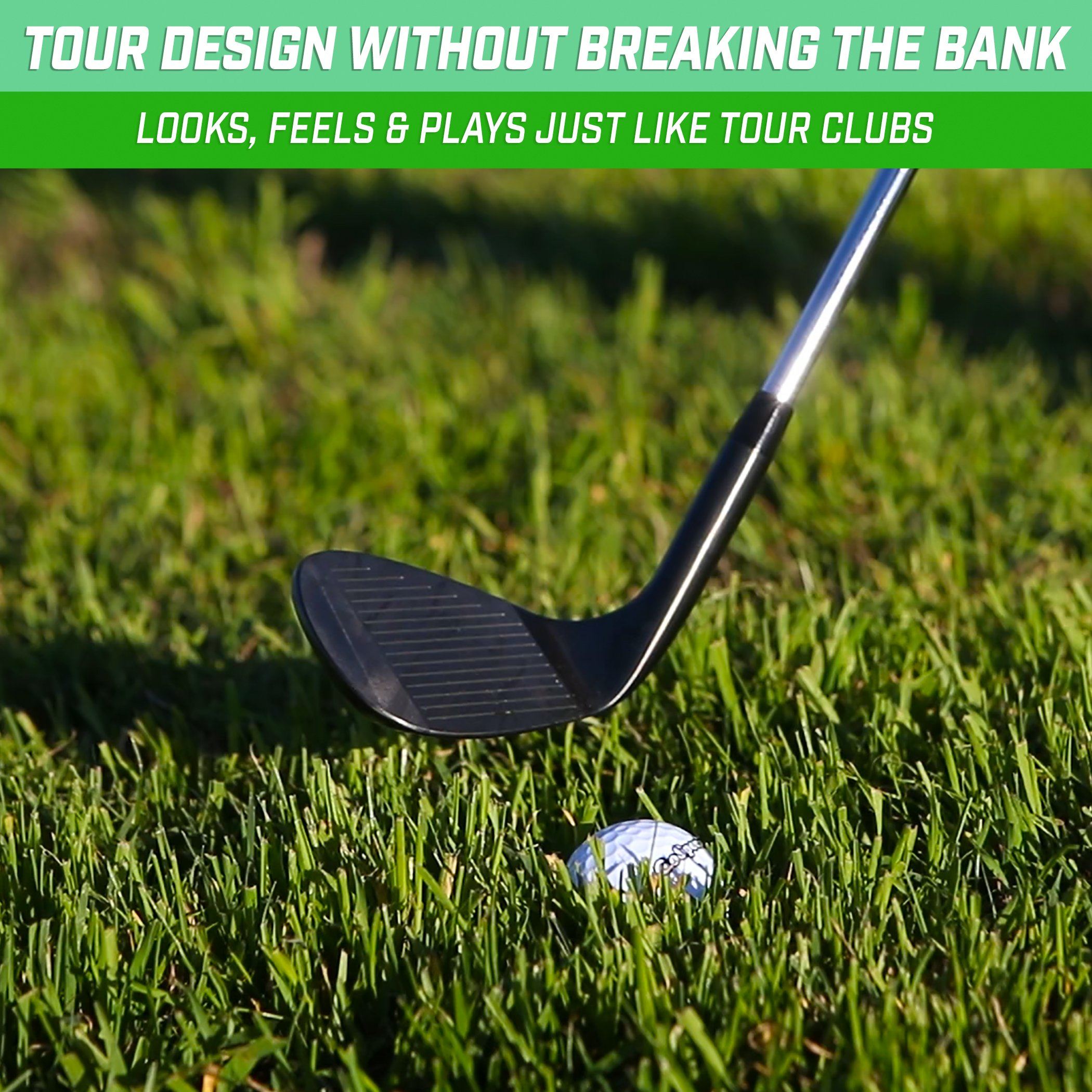 a golf ball and a golf club on the grass