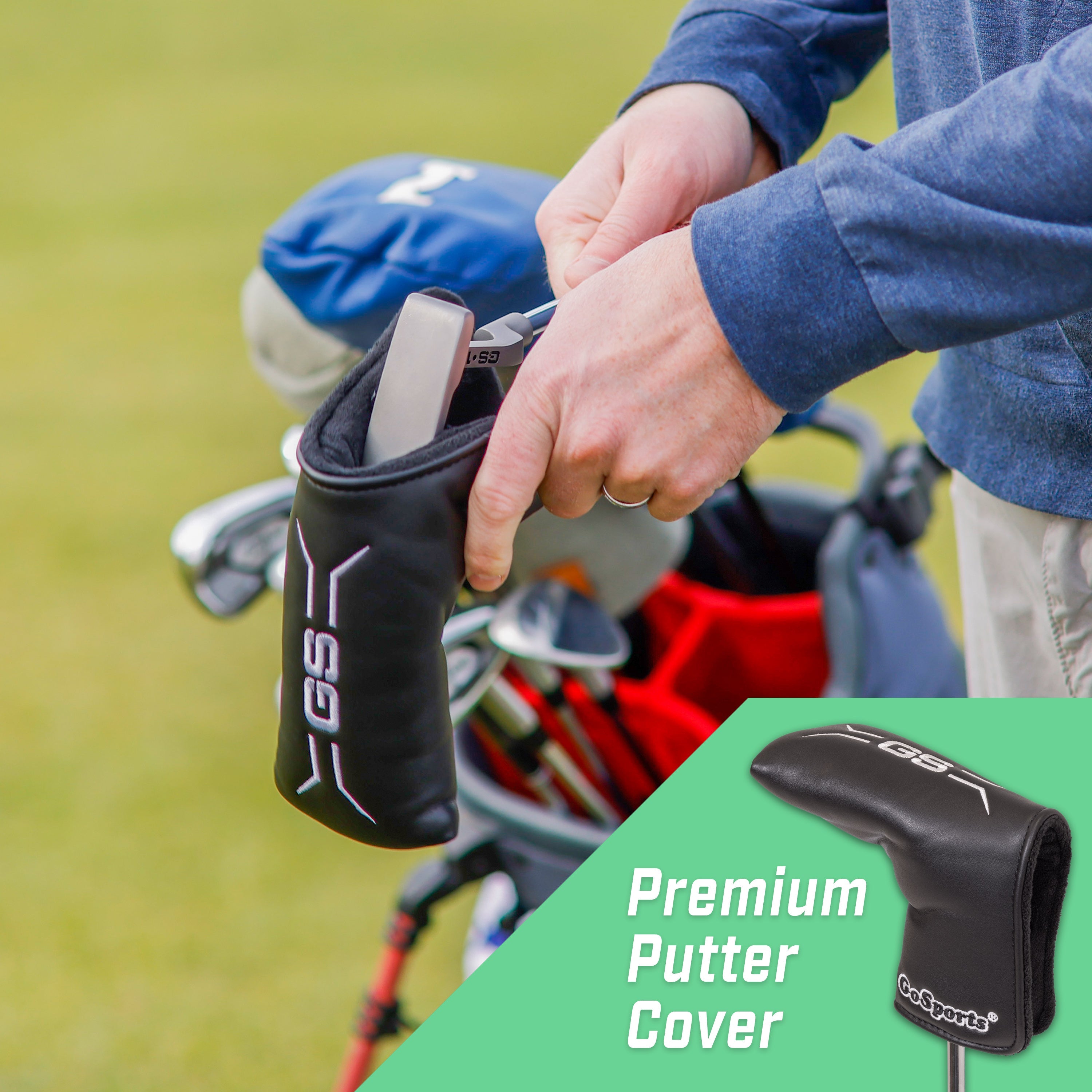 a man putting a golf putter in his glove