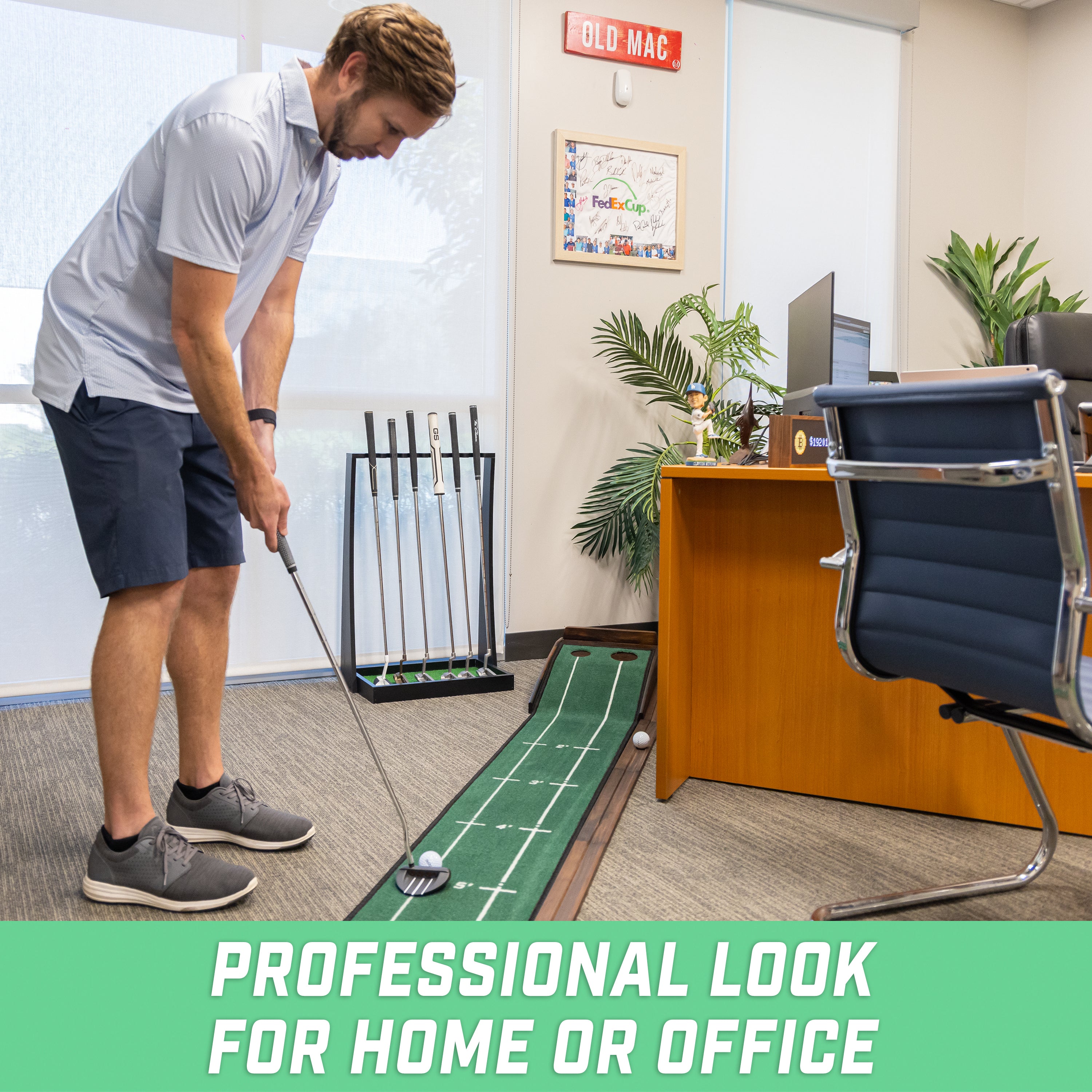 a man is putting a golf ball on a putting green