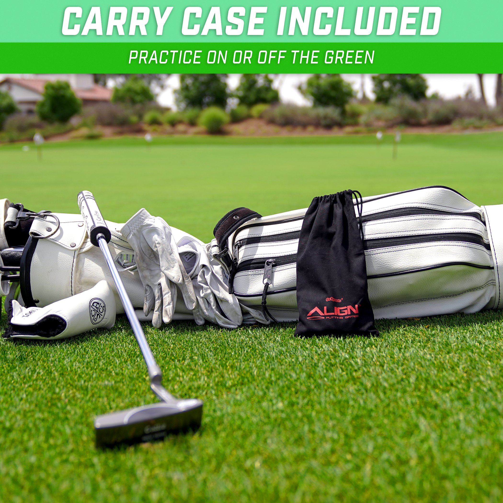 a golf bag and a golf club bag on the grass