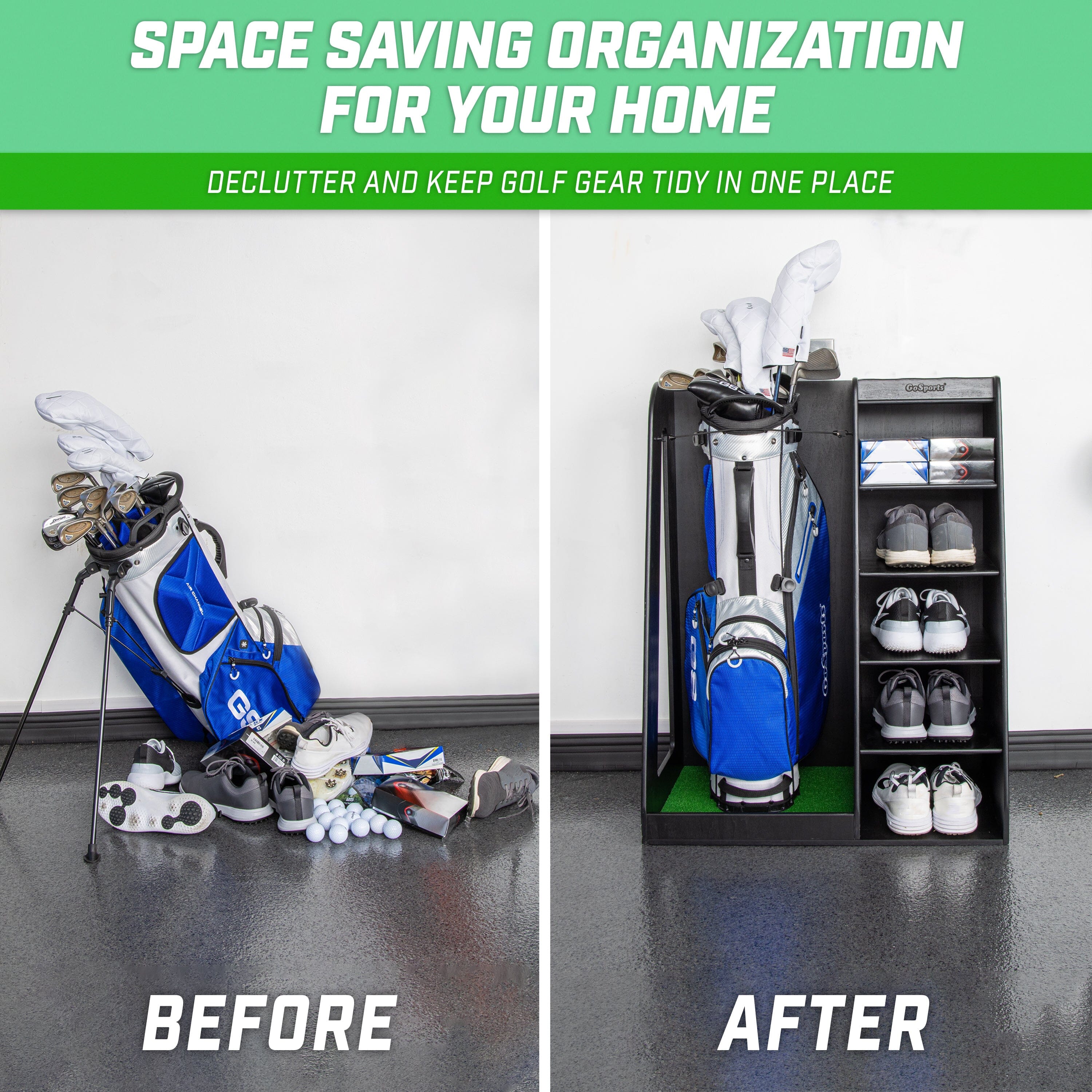 a golf bag with a bag of golf clubs