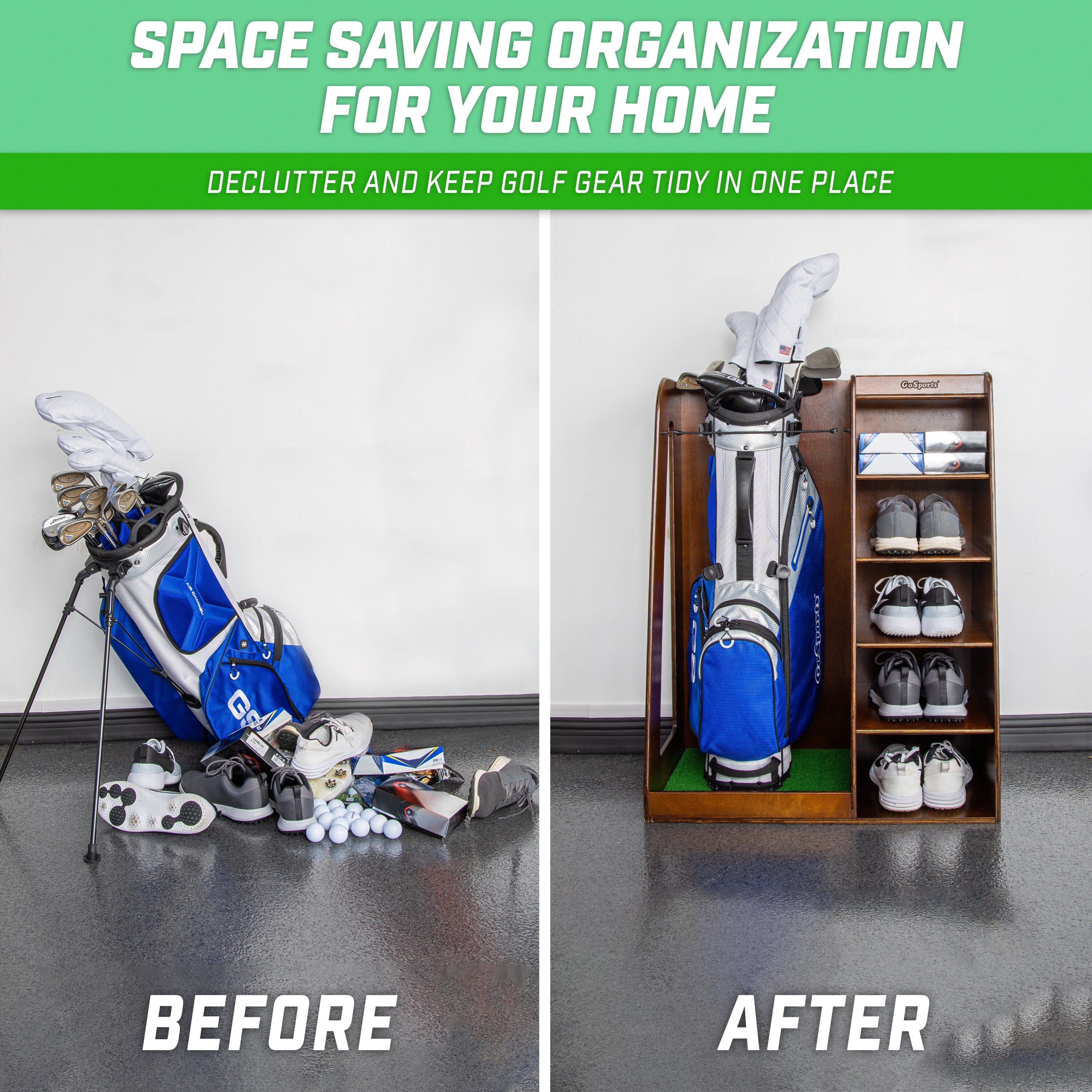 a picture of a golf bag and a bag of golf clubs