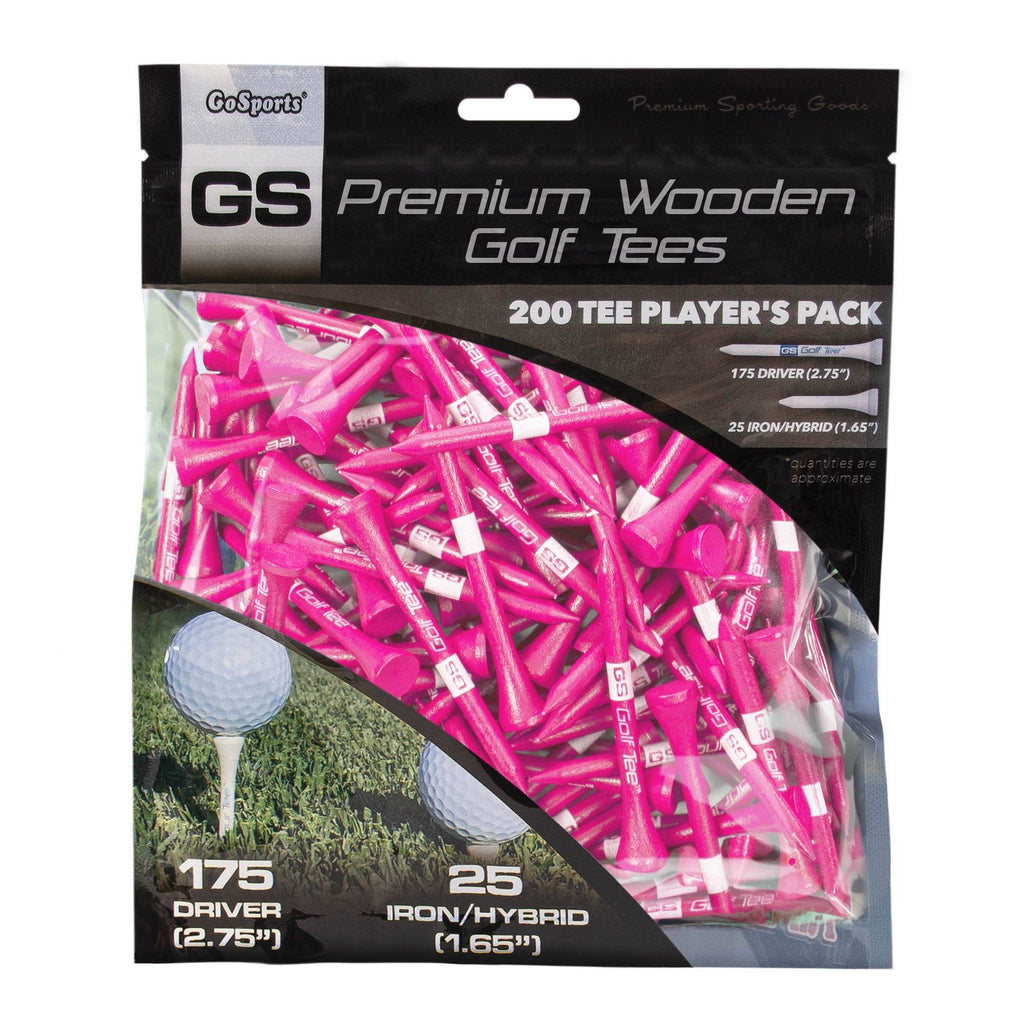 GoSports 2.75" Premium Wooden Golf Tees - 200 Tee Player's Pack with Driver and Iron/Hybrid Tees, Pink Golf playgosports.com 