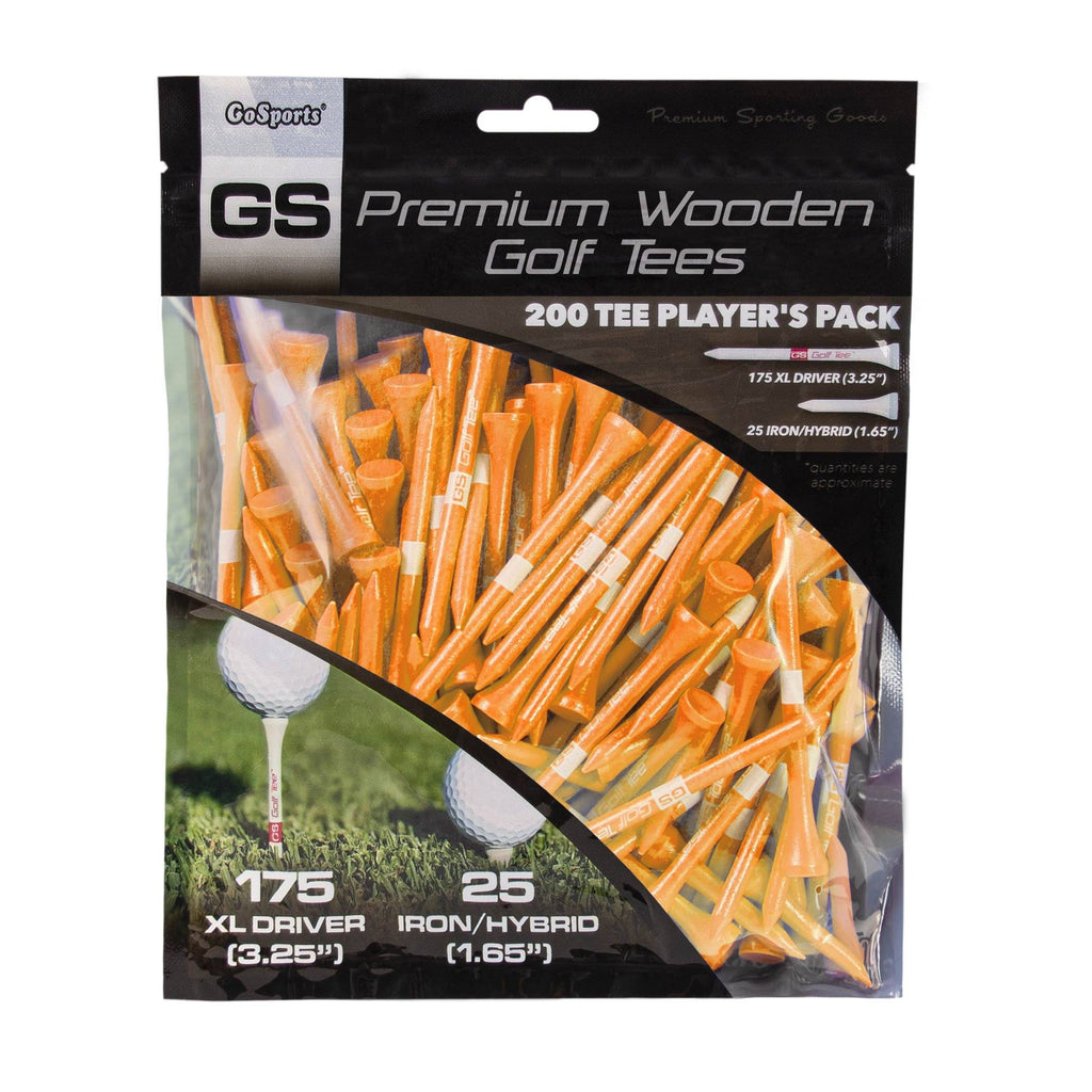 GoSports 3.25" XL Premium Wooden Golf Tees - 200 XL Tee Player's Pack Driver and Iron/Hybrid Tees, Orange Golf playgosports.com 
