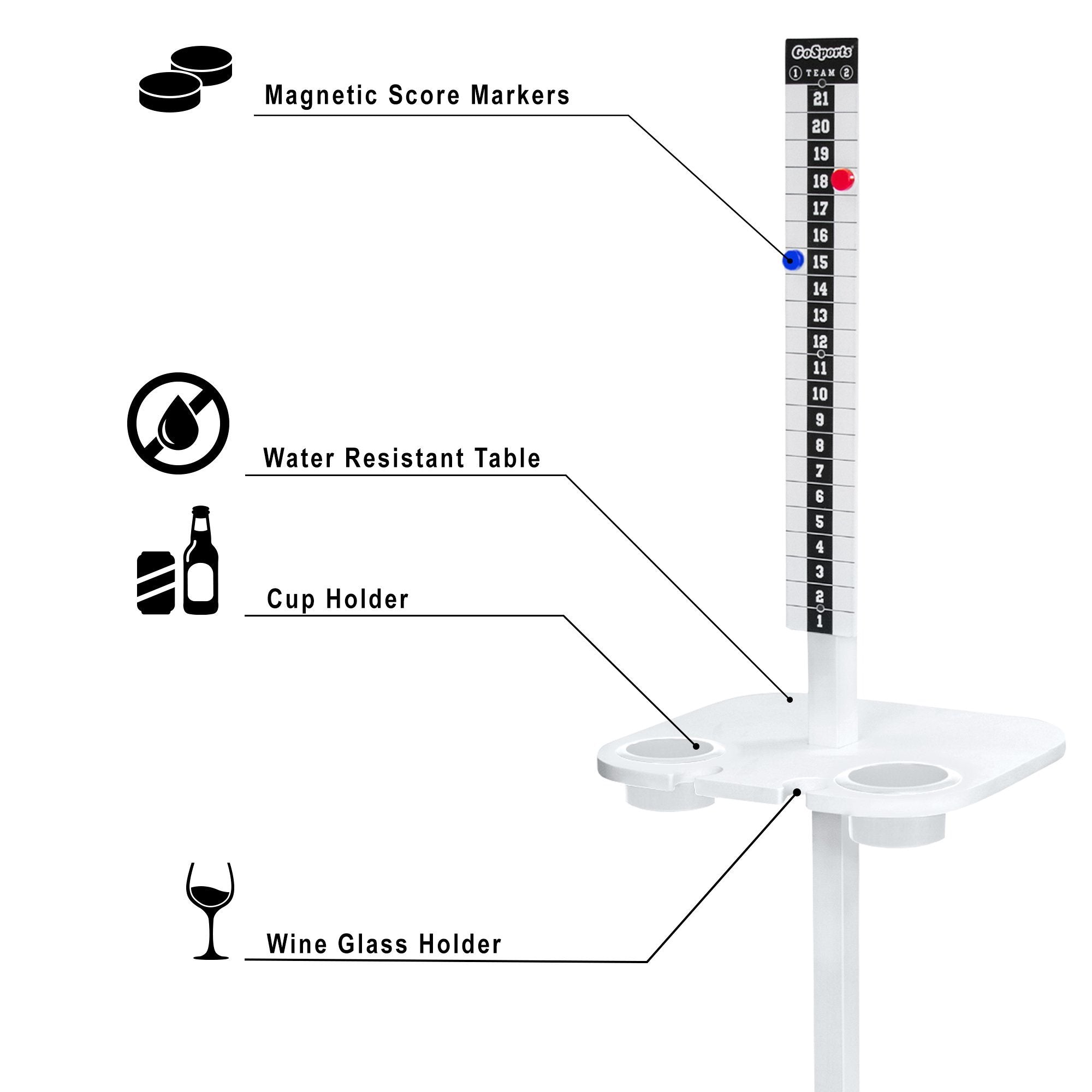 a white table with a glass holder and a black and white table top