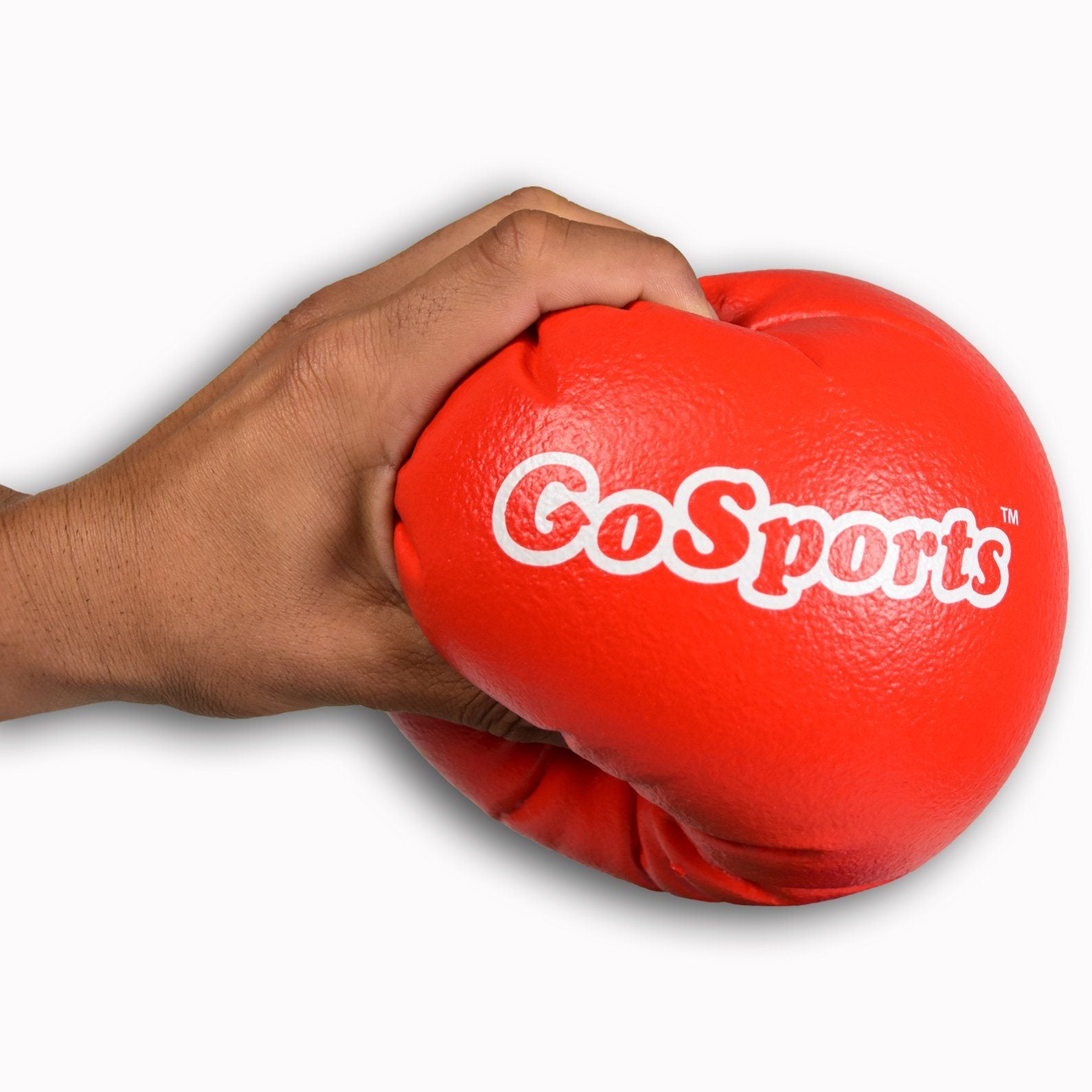 a hand holding a red boxing ball with the word gojo
