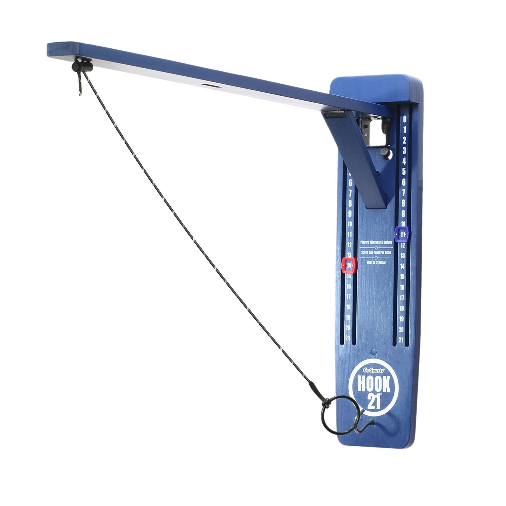 a blue crane crane with a black handle