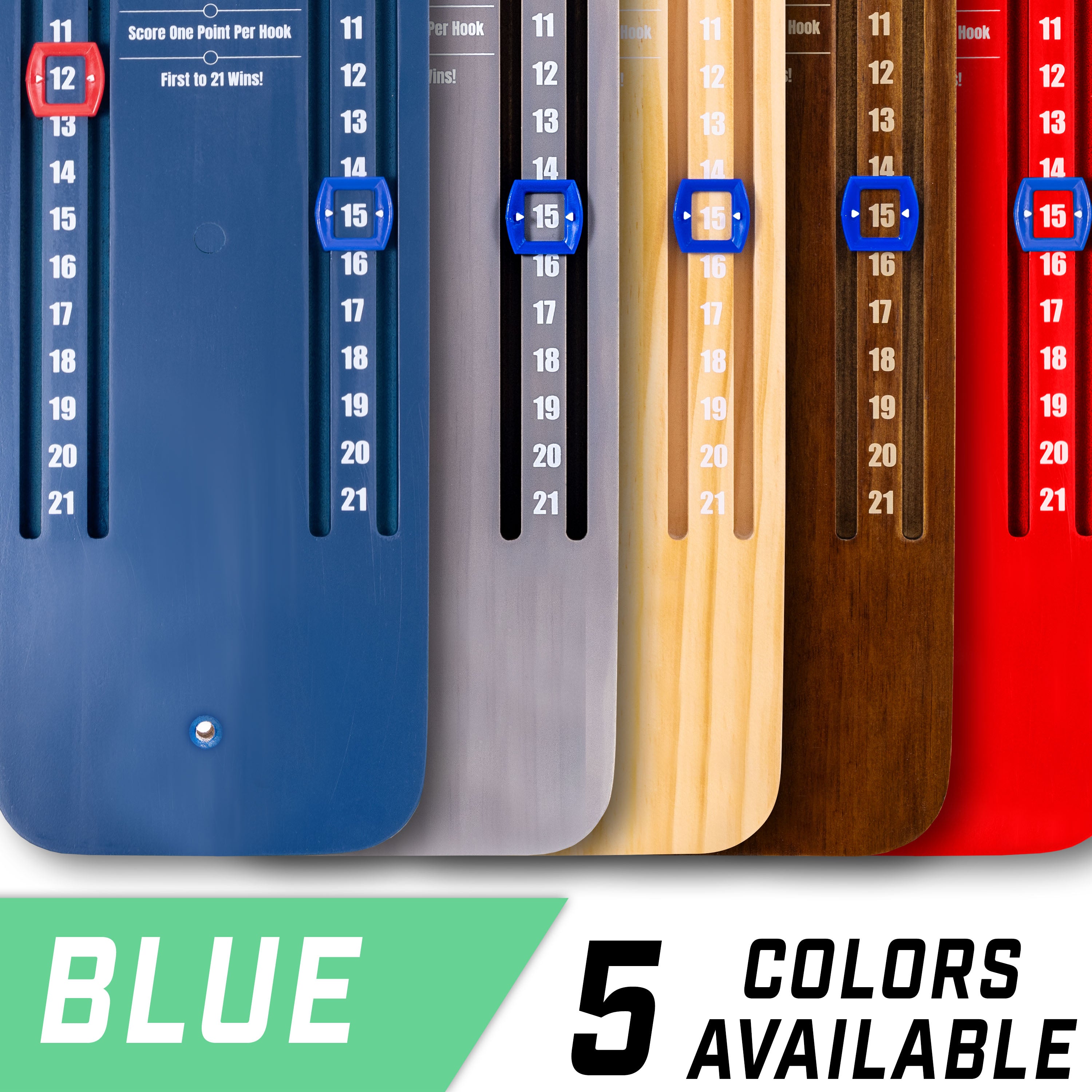a bunch of different colored skateboards with numbers