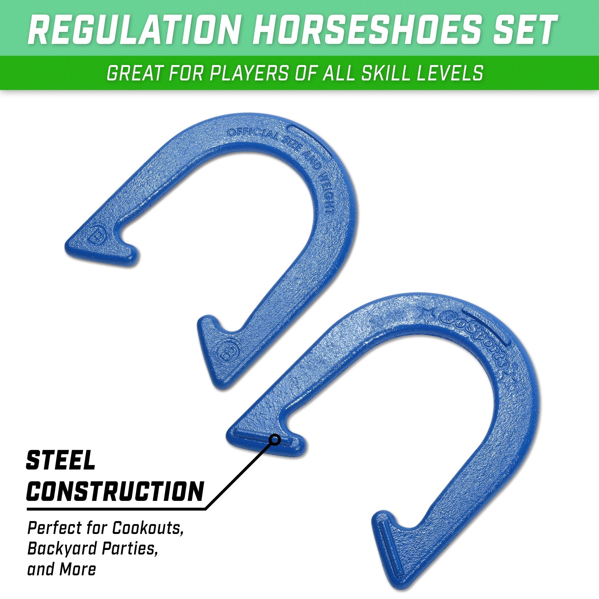 a pair of blue plastic horseshoes with the words, ' reputation ' and ' reputation '
