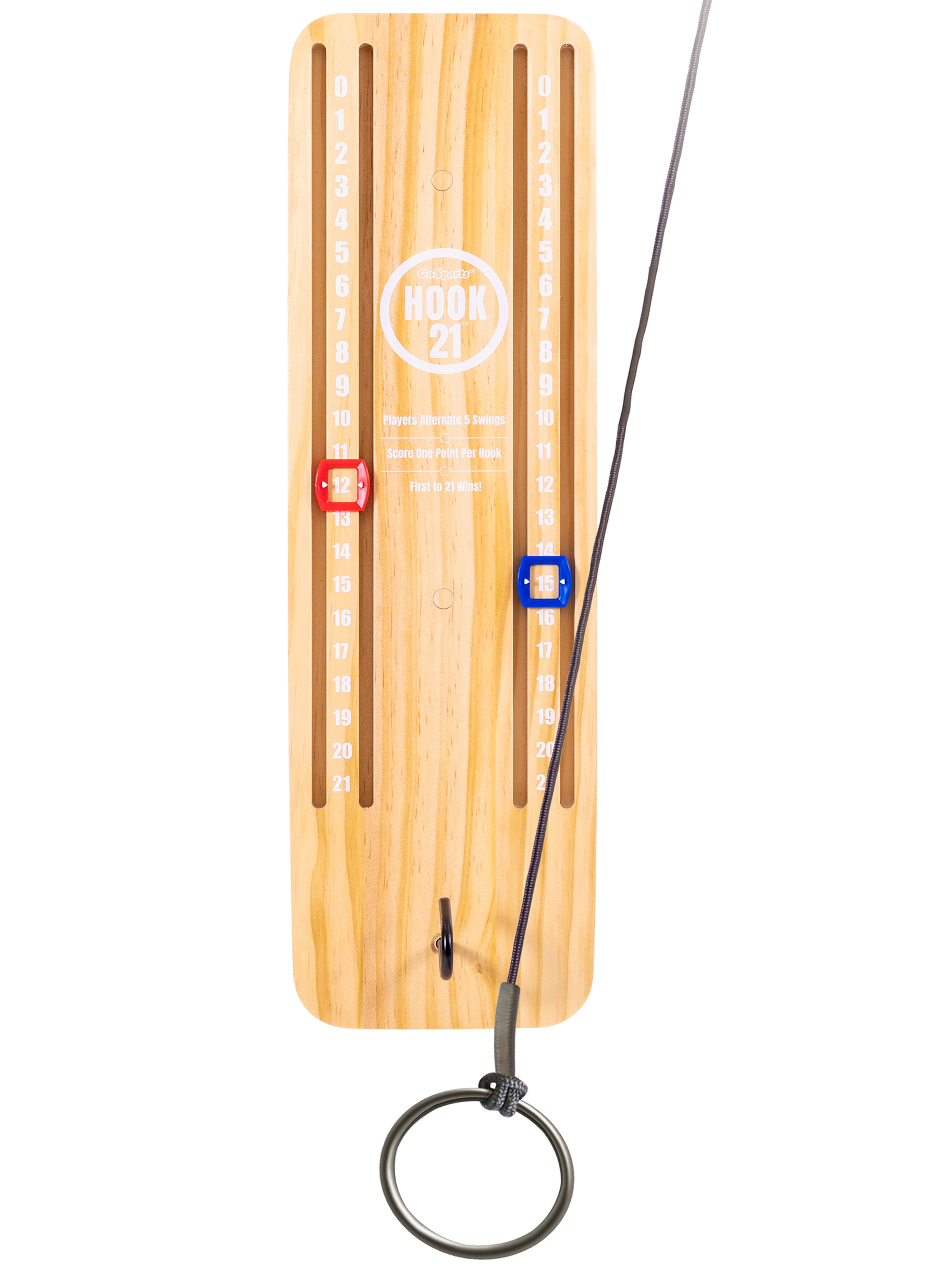 a wooden clock with a metal handle