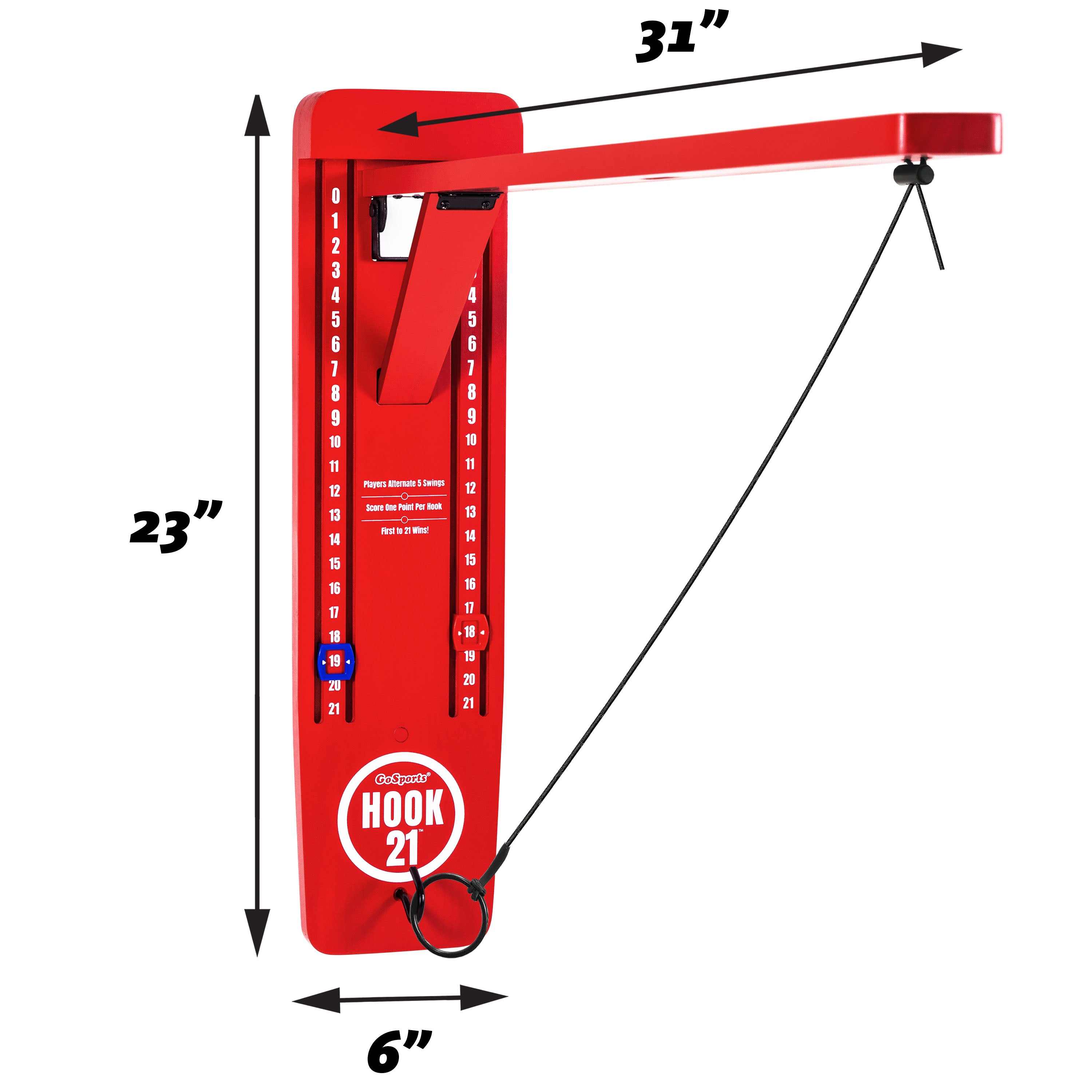 a red metal detector with a white background