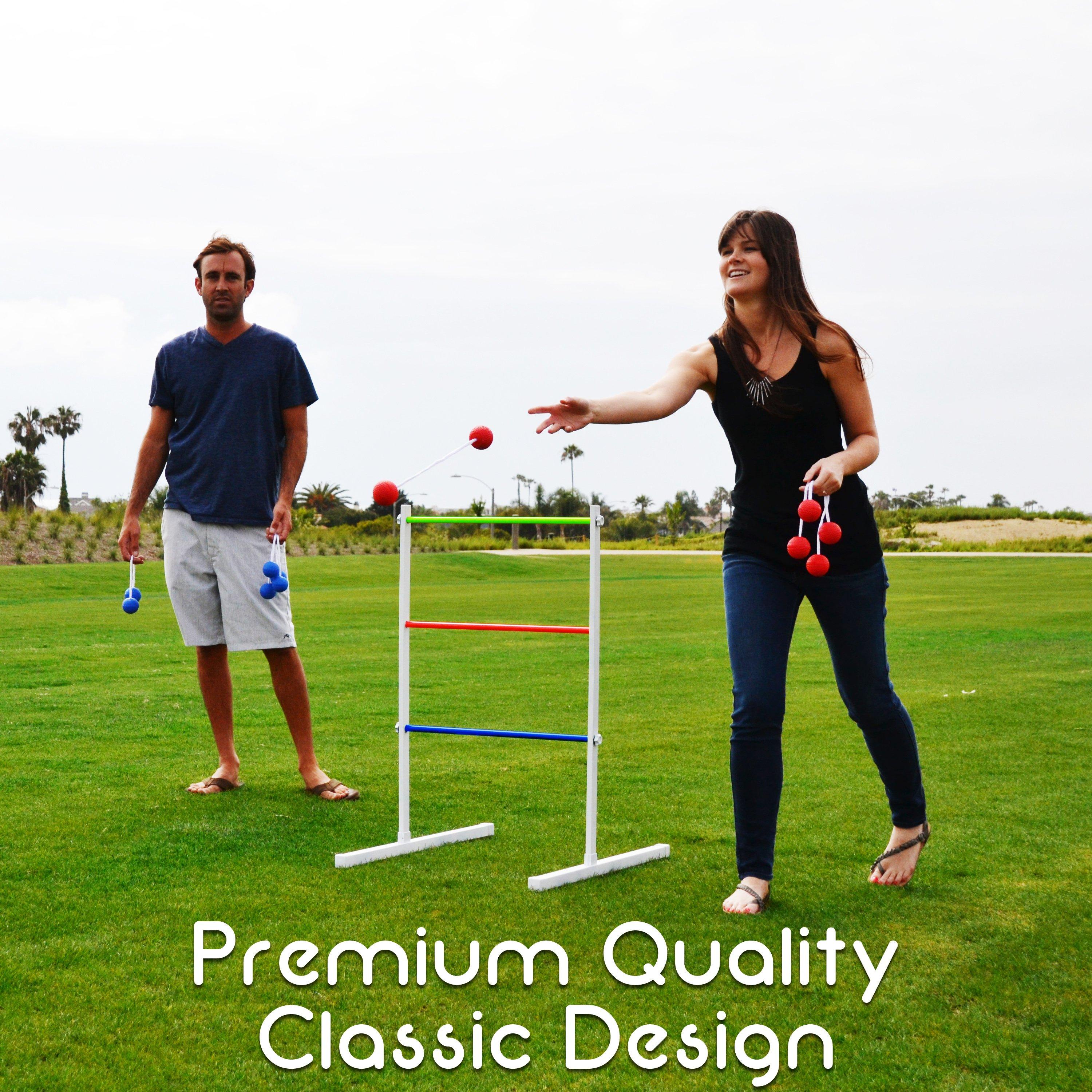 a man and woman playing a game of lawn games