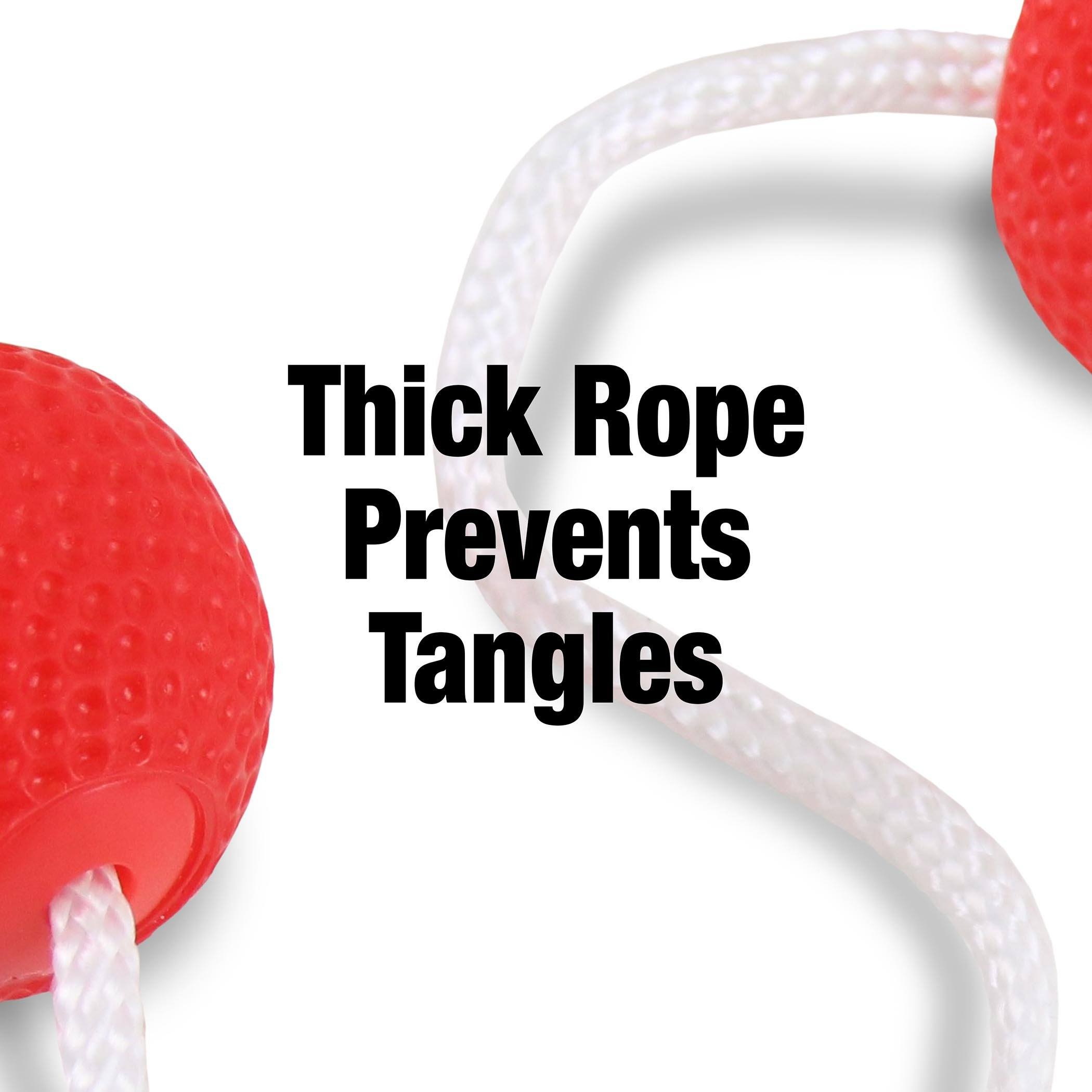 a red ball with a white rope around it