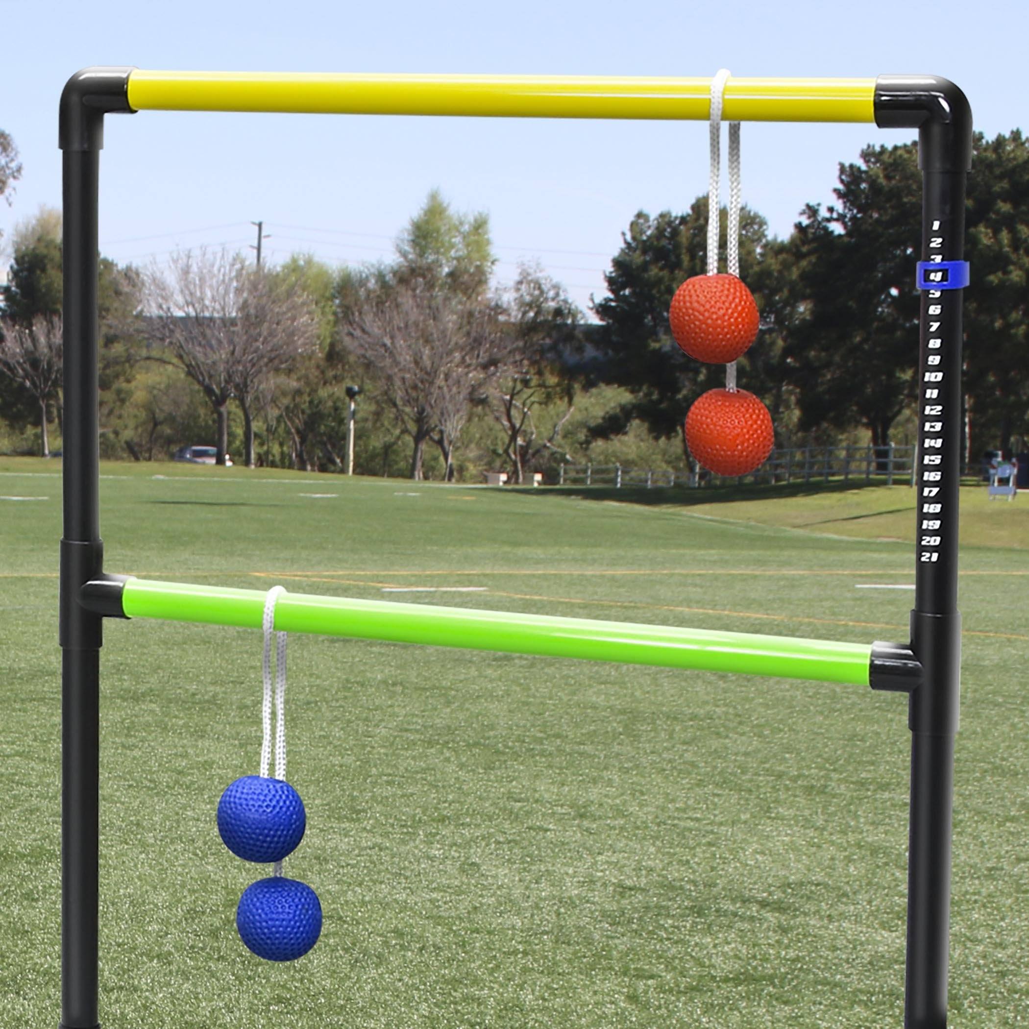 a group of balls are on a pole