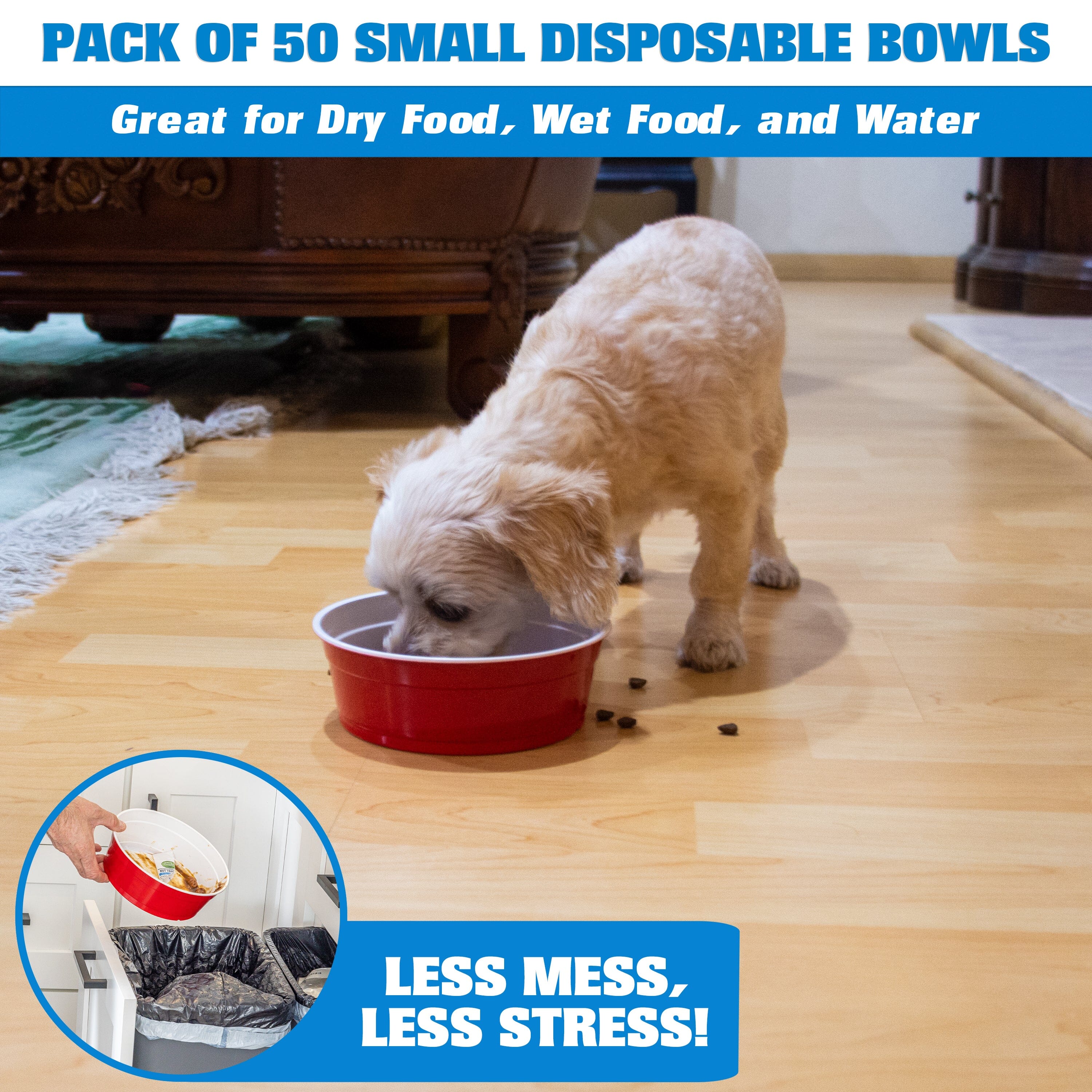 a dog eating food out of a bowl
