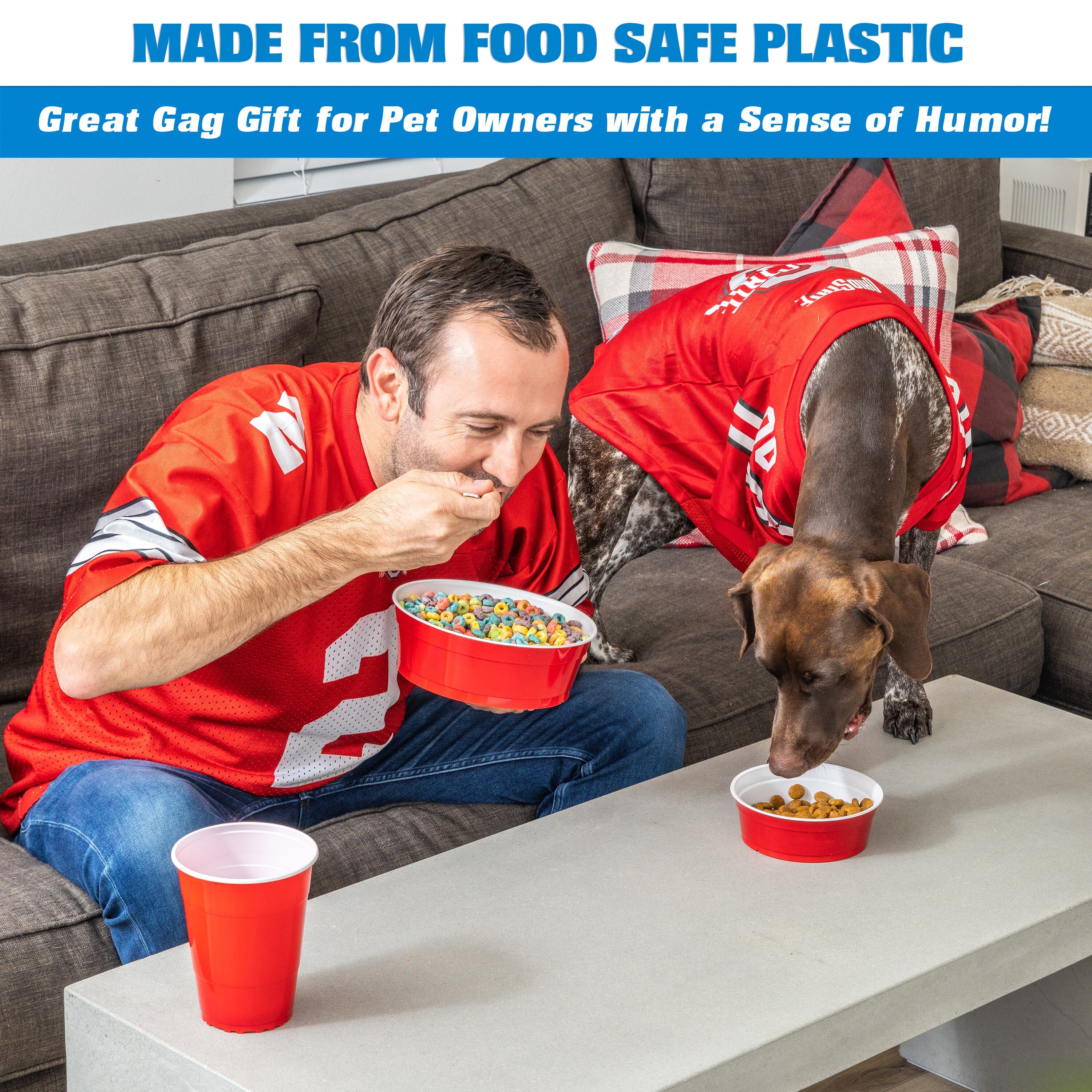 a man sitting on a couch eating cereal