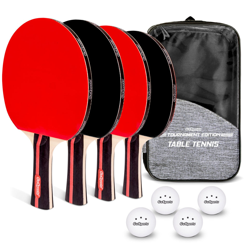 GoSports Tournament Edition Table Tennis Paddles Set of 4 | Premium Wooden Paddles with Rubber Grip - Includes 4 Paddles and 6 Pro Grade Table Tennis Balls with Carrying Case Pickle Ball playgosports.com 