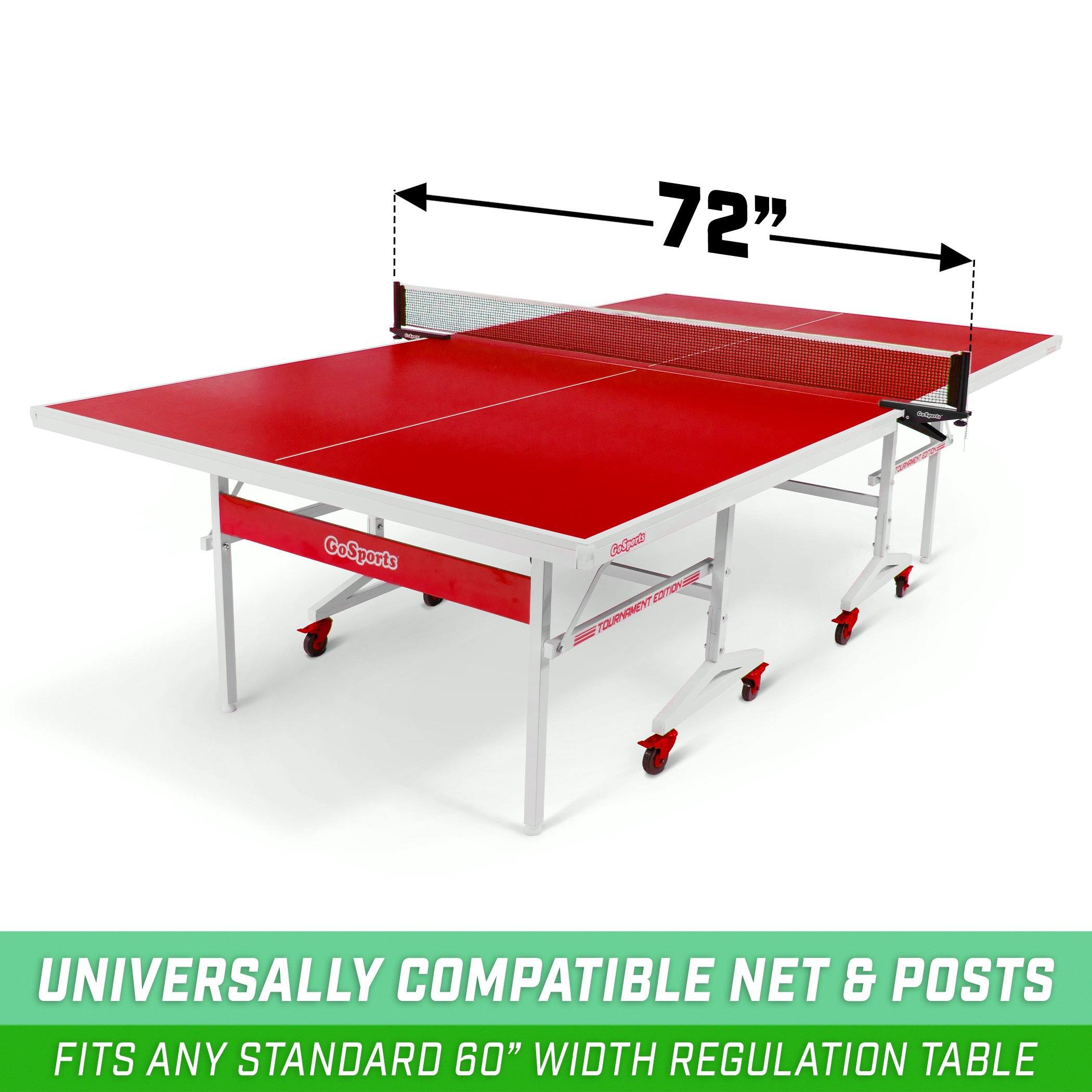 the table tennis table with a red top and a white base