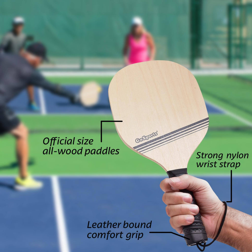 GoSports Wood Pickle Ball Starter Set - Includes 2 Wooden Paddles, 4 Official Pickleballs & Backpack Tote Pickle Ball playgosports.com 