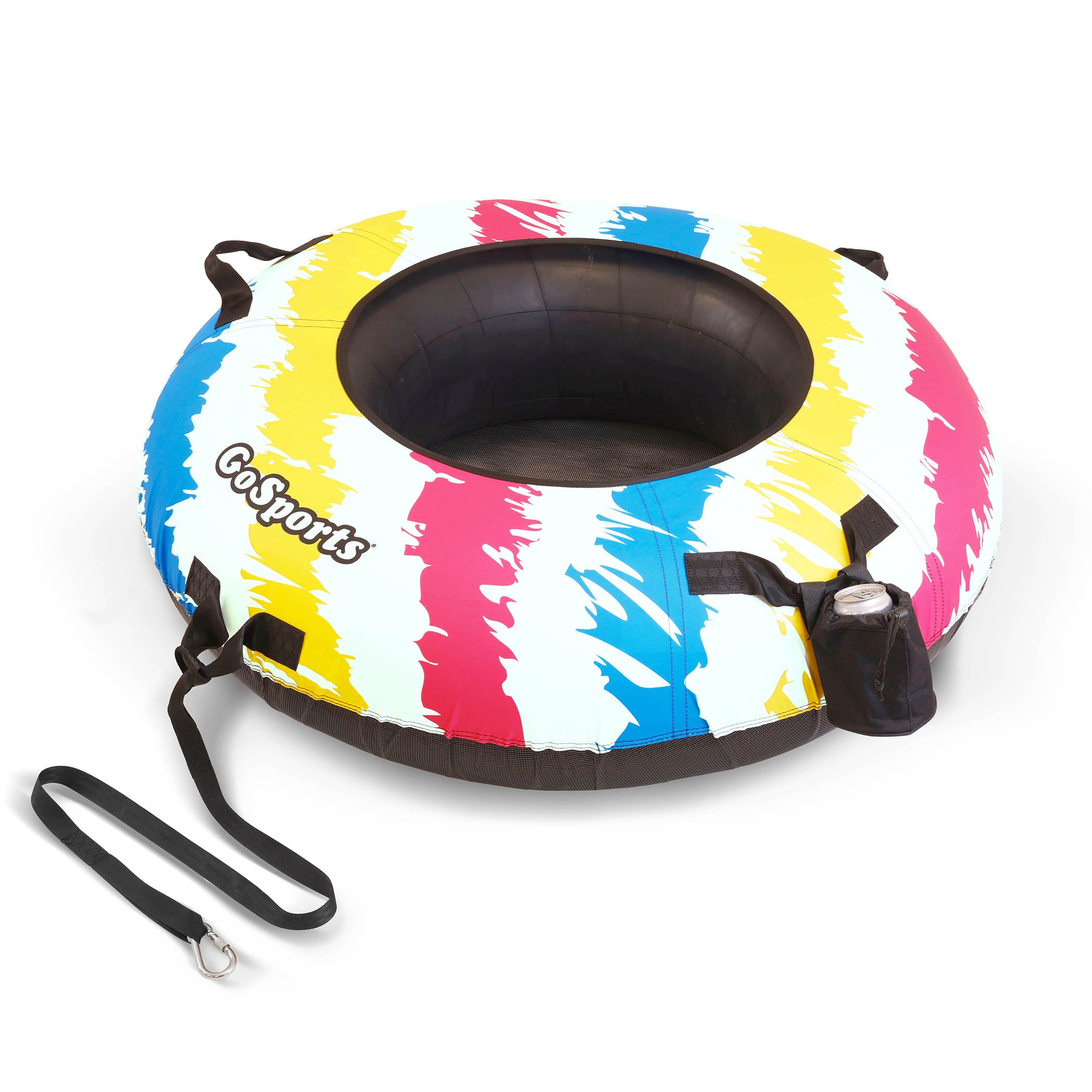 a colorful inflatable with a black handle