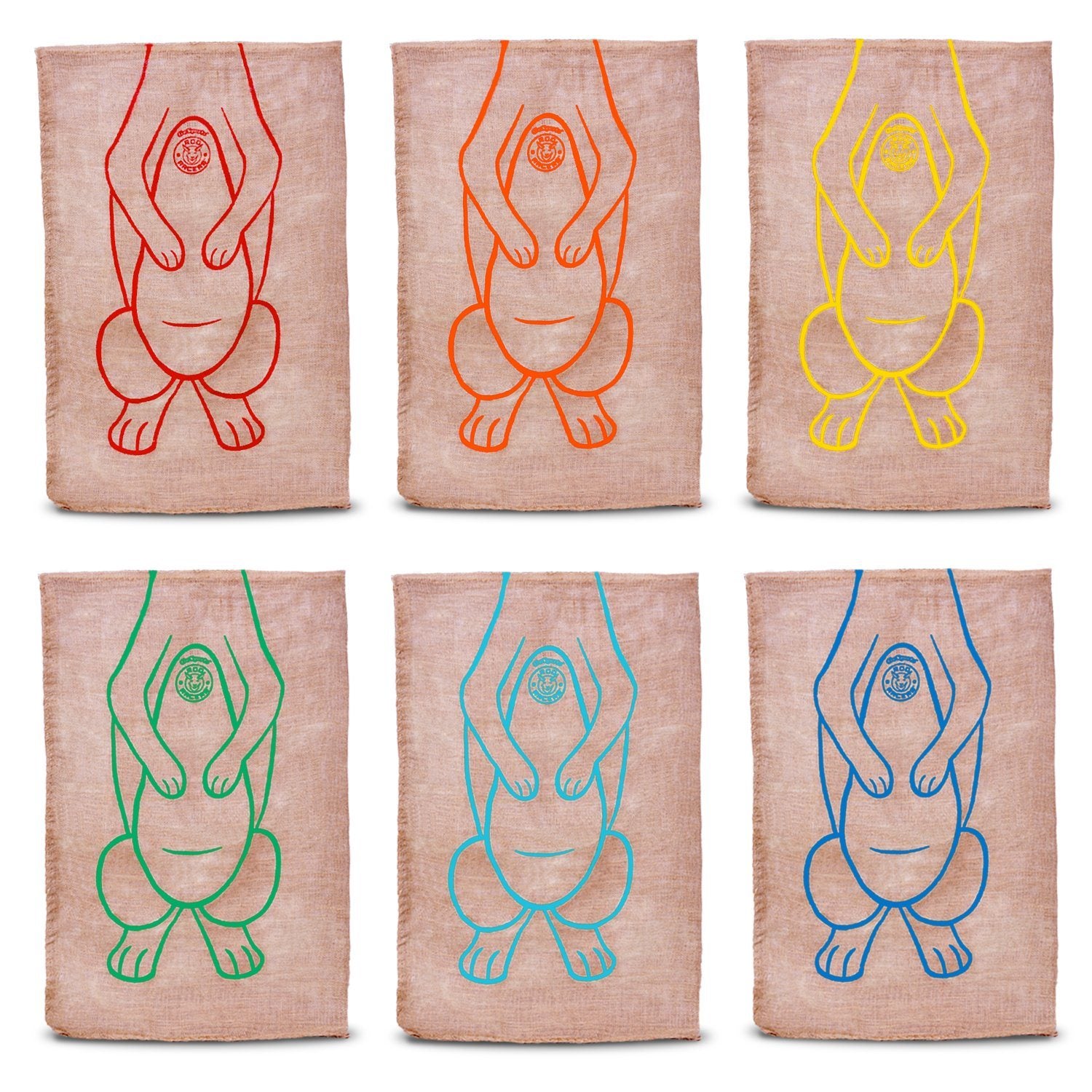 four colored towels with a drawing of a woman
