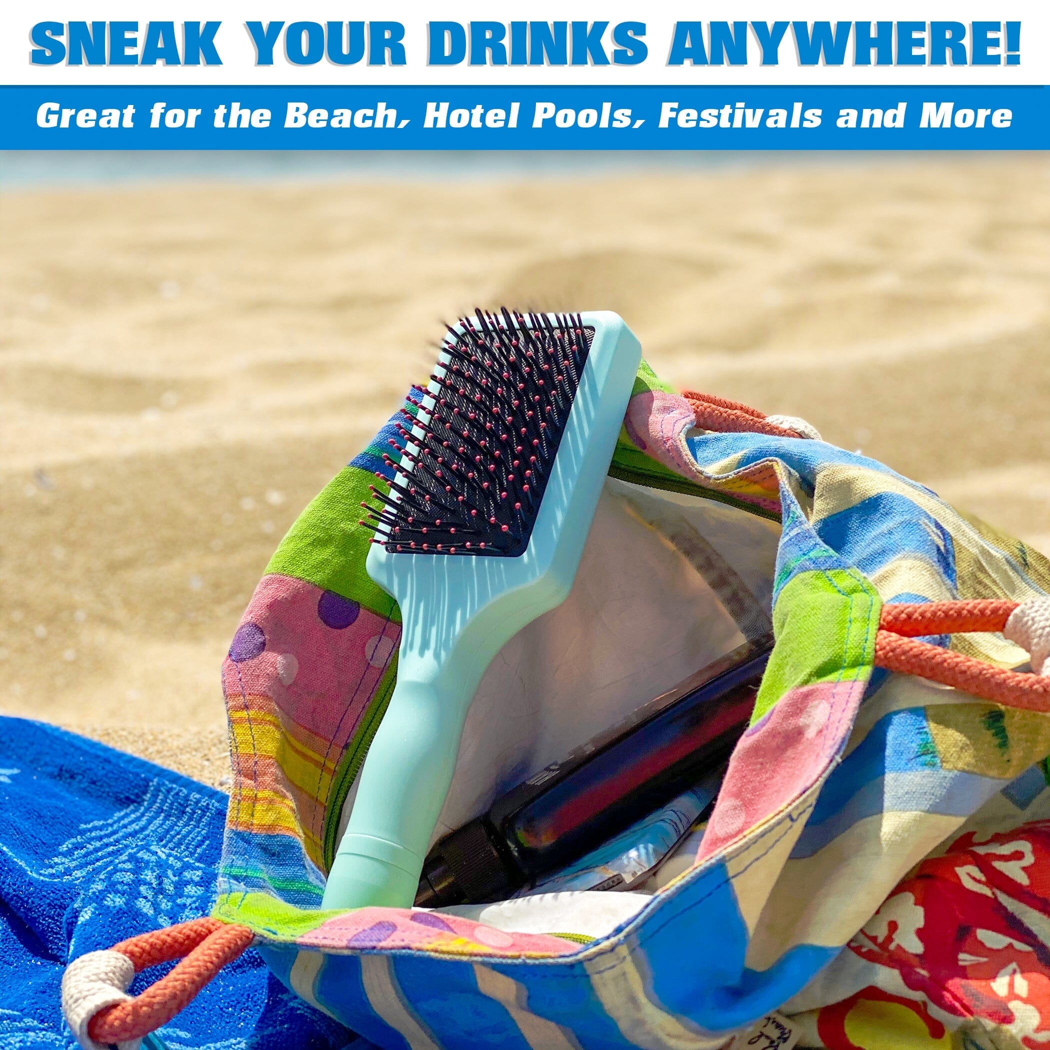 a beach bag with a brush and towel on it