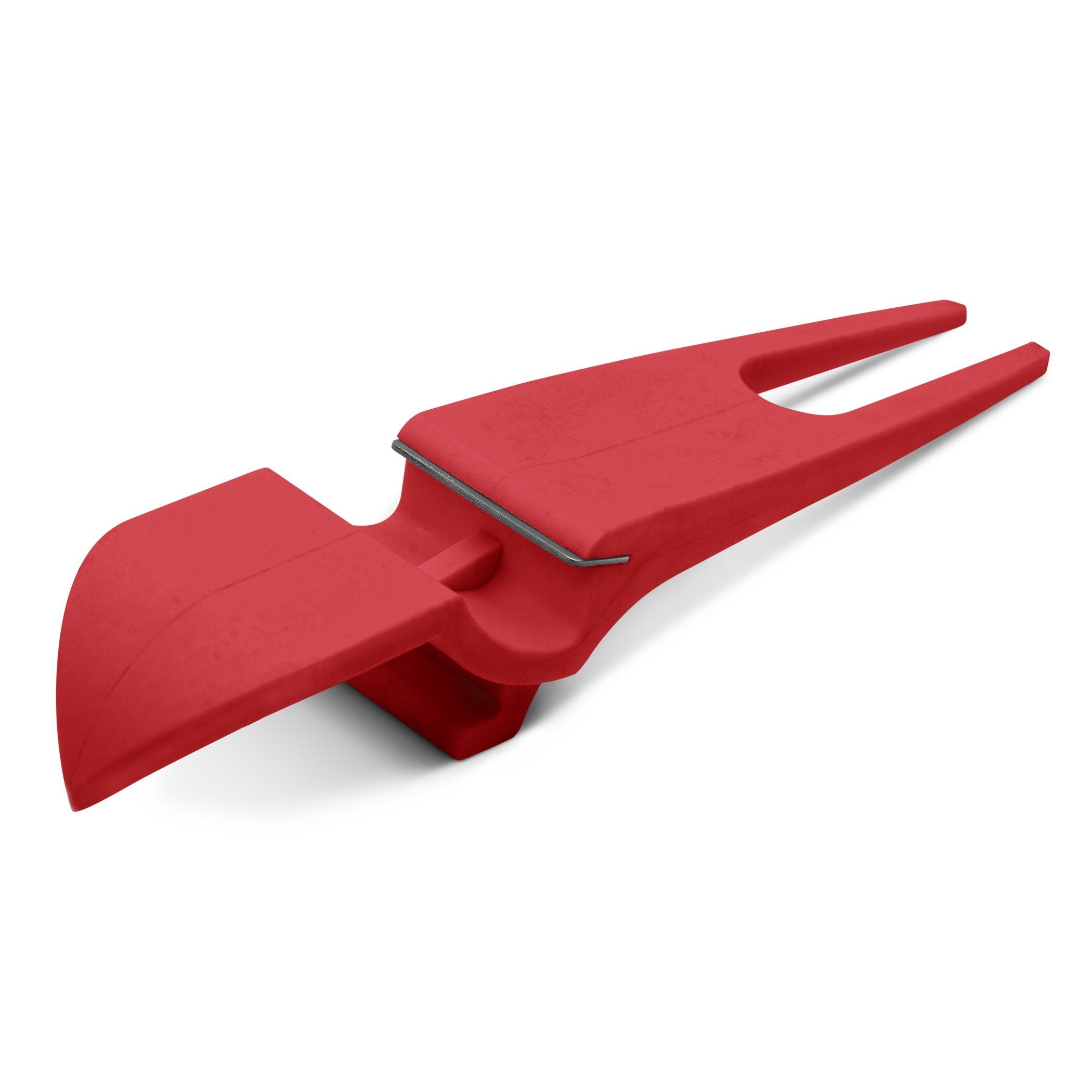 a red plastic knife on a white background