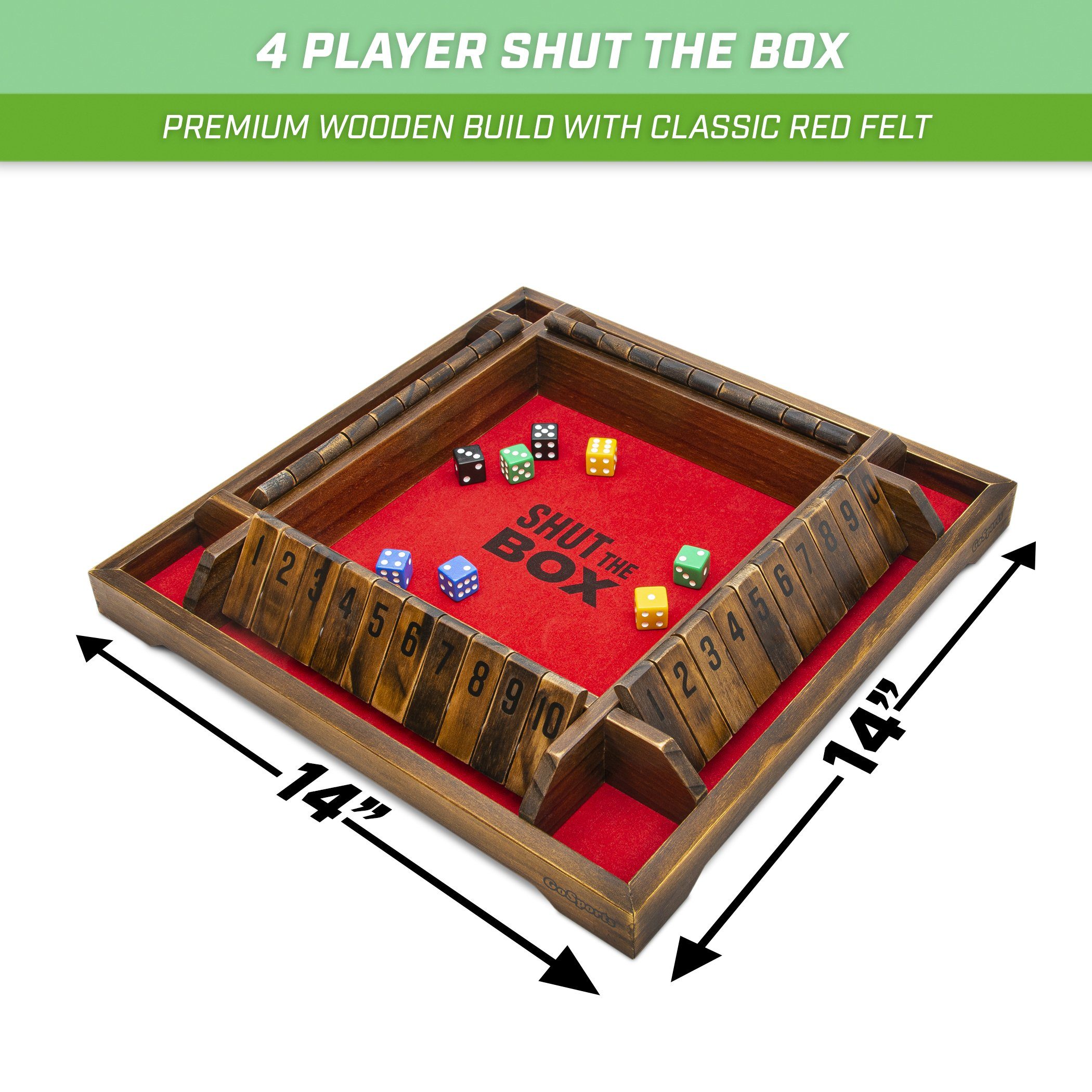 the wooden shut box with dice and dices