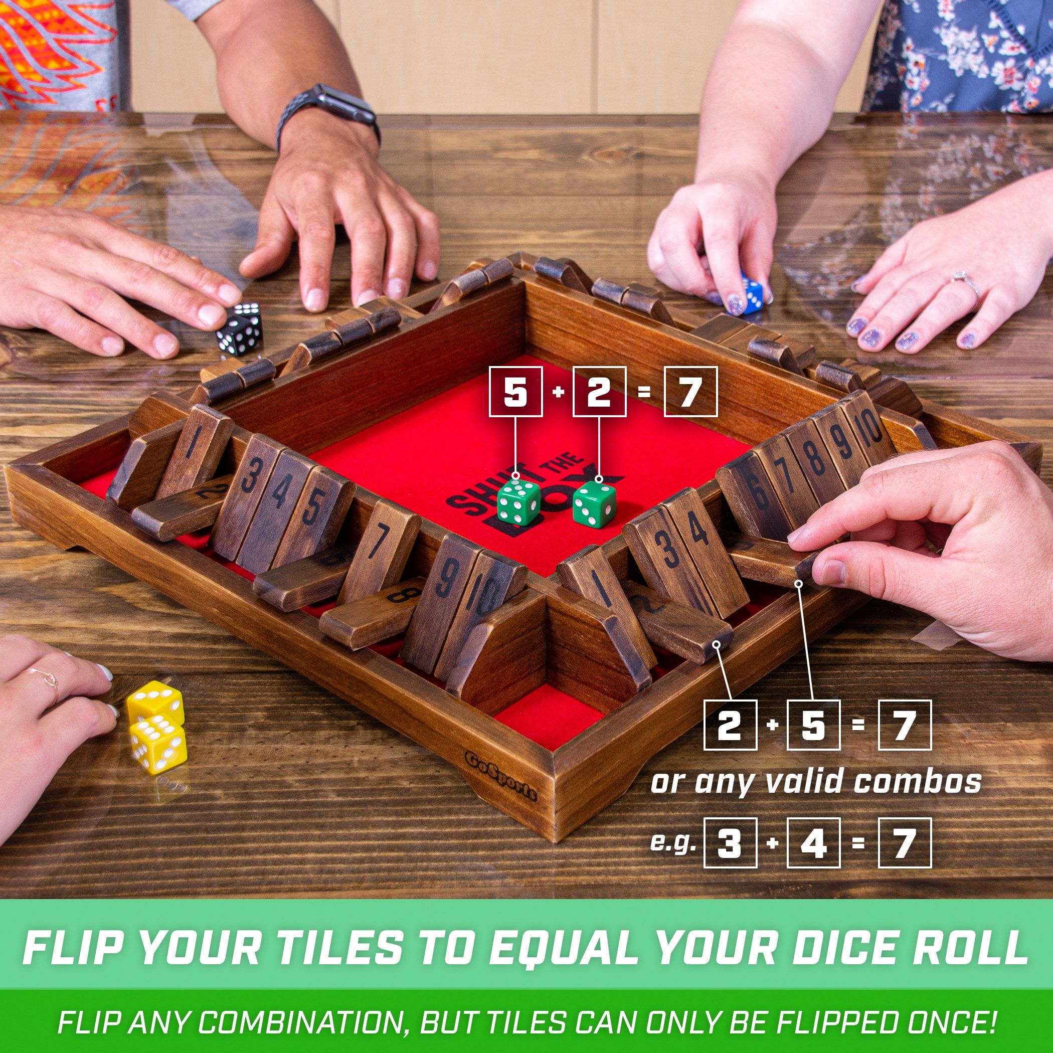 a wooden board game with dice and dices