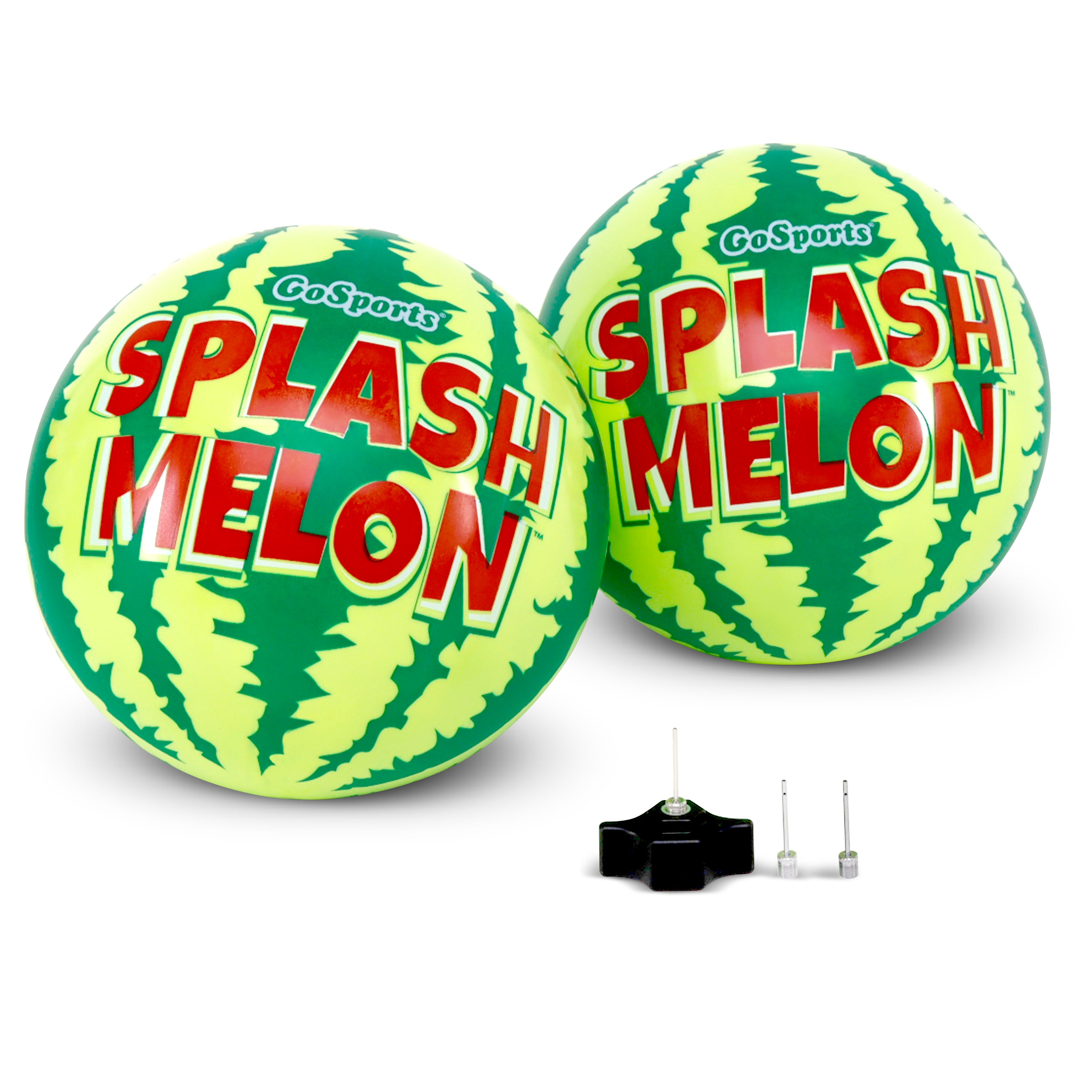 a pair of green and yellow plastic ball with the word play on it