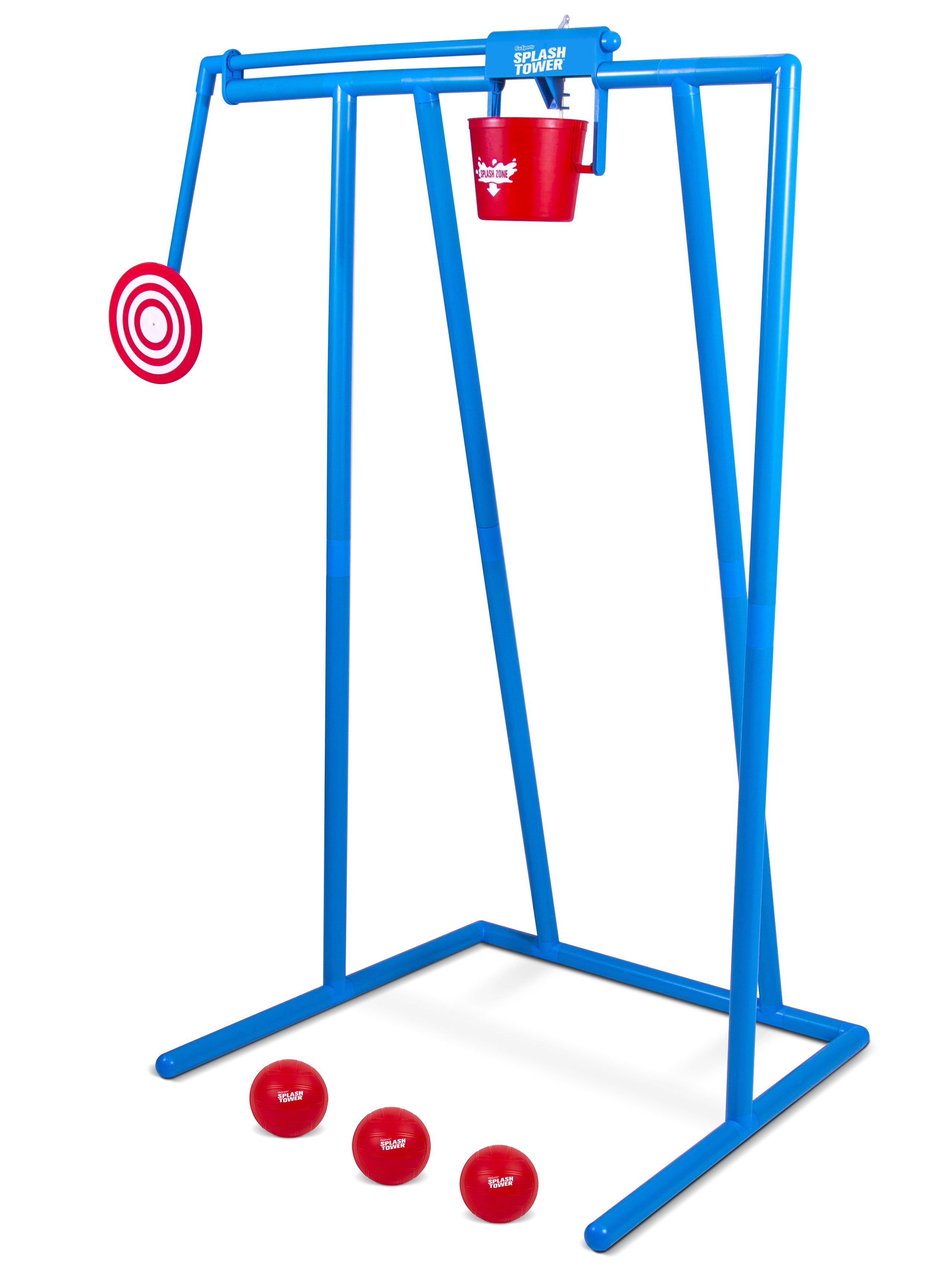 the red ball is placed on the blue stand