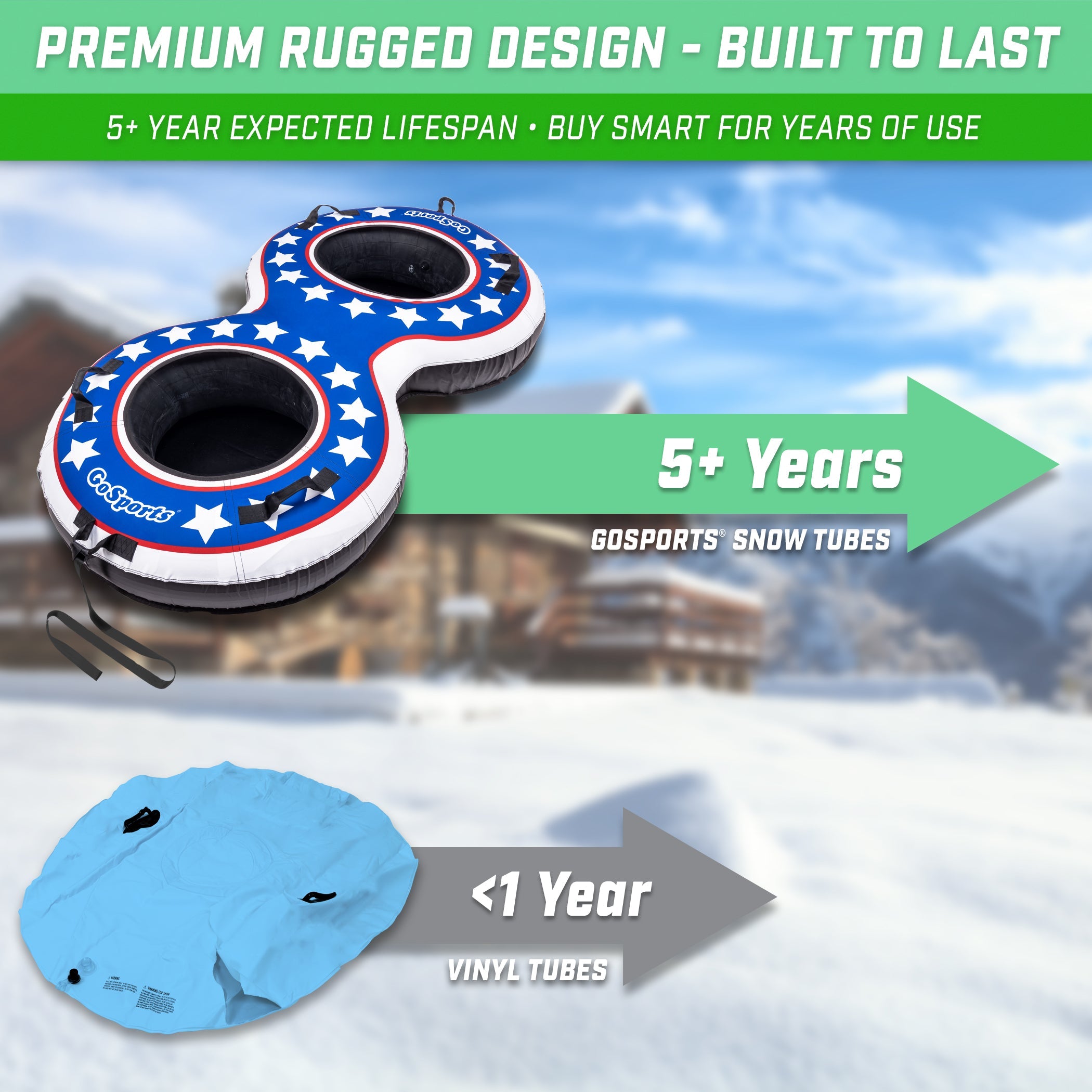 a snow tube with a blue and white design