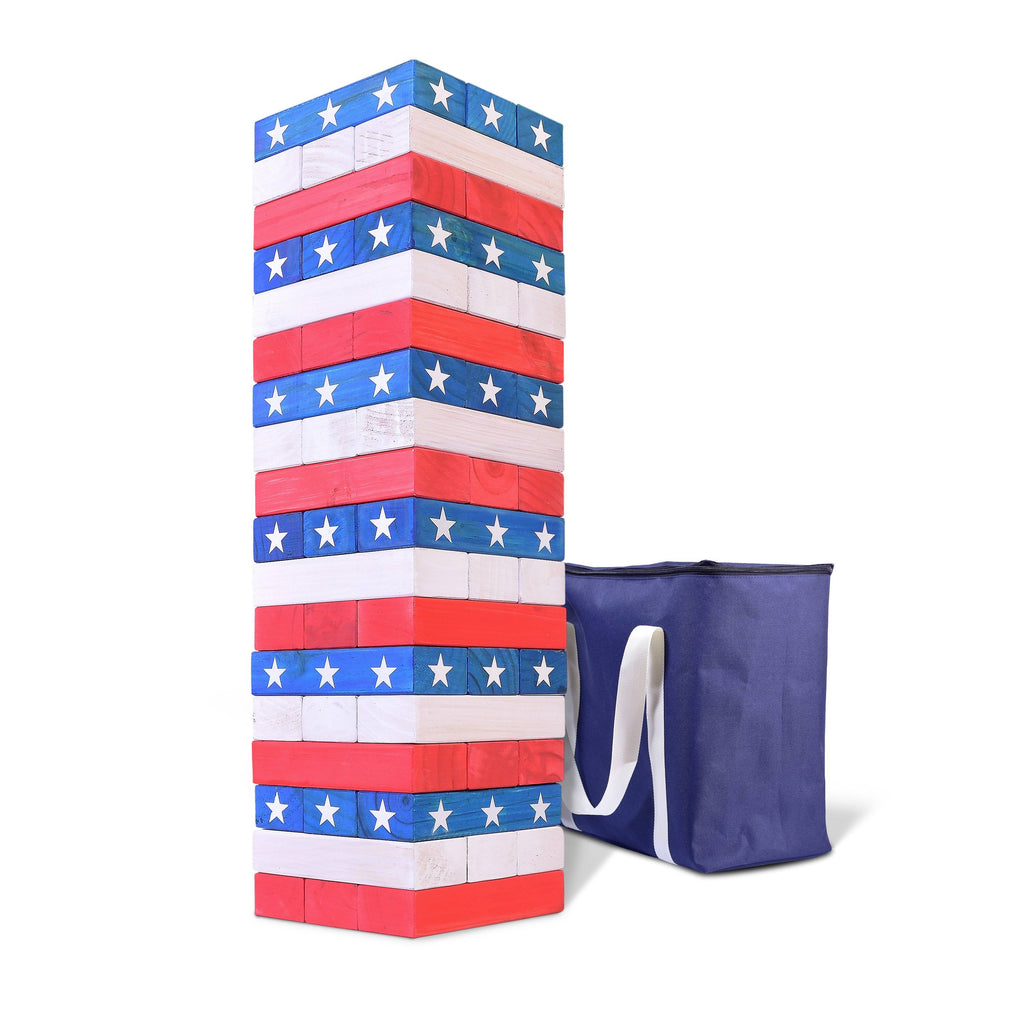 GoSports Giant Stackin' Stars and Stripes (Stacks to 5+ feet) | Made from Premium Pine Blocks Tumbling Tower playgosports.com 