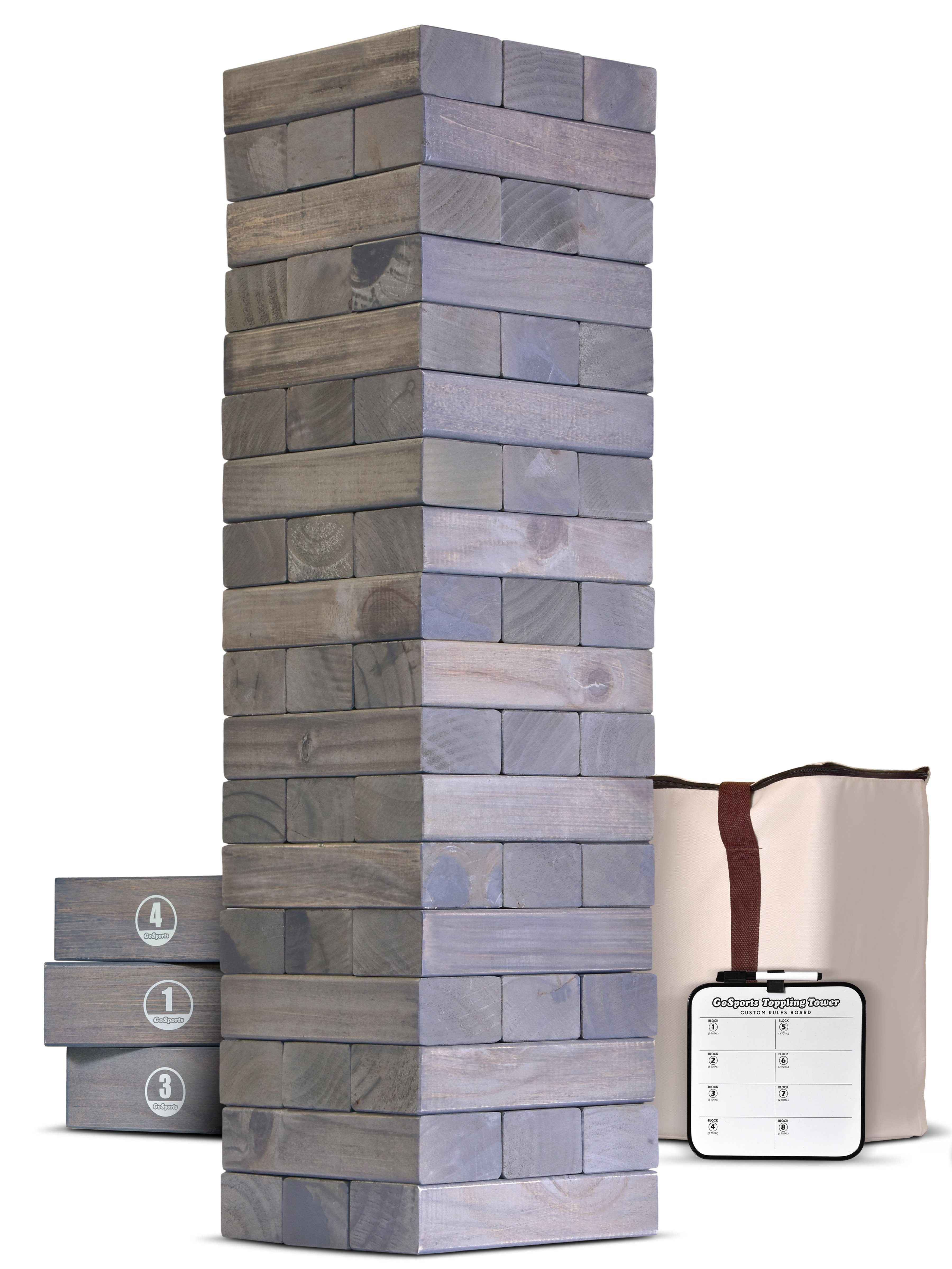 a stack of blocks and a bag of wood