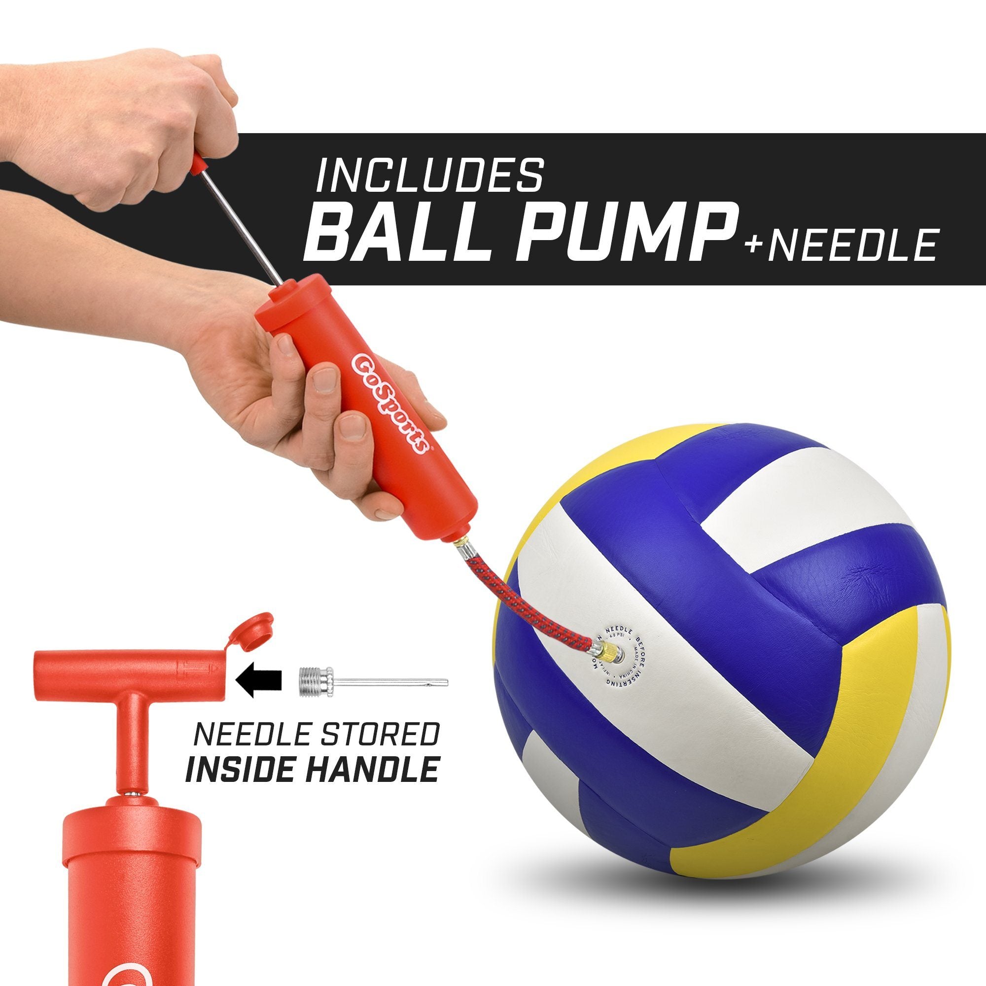 a hand holding a ball with a pump