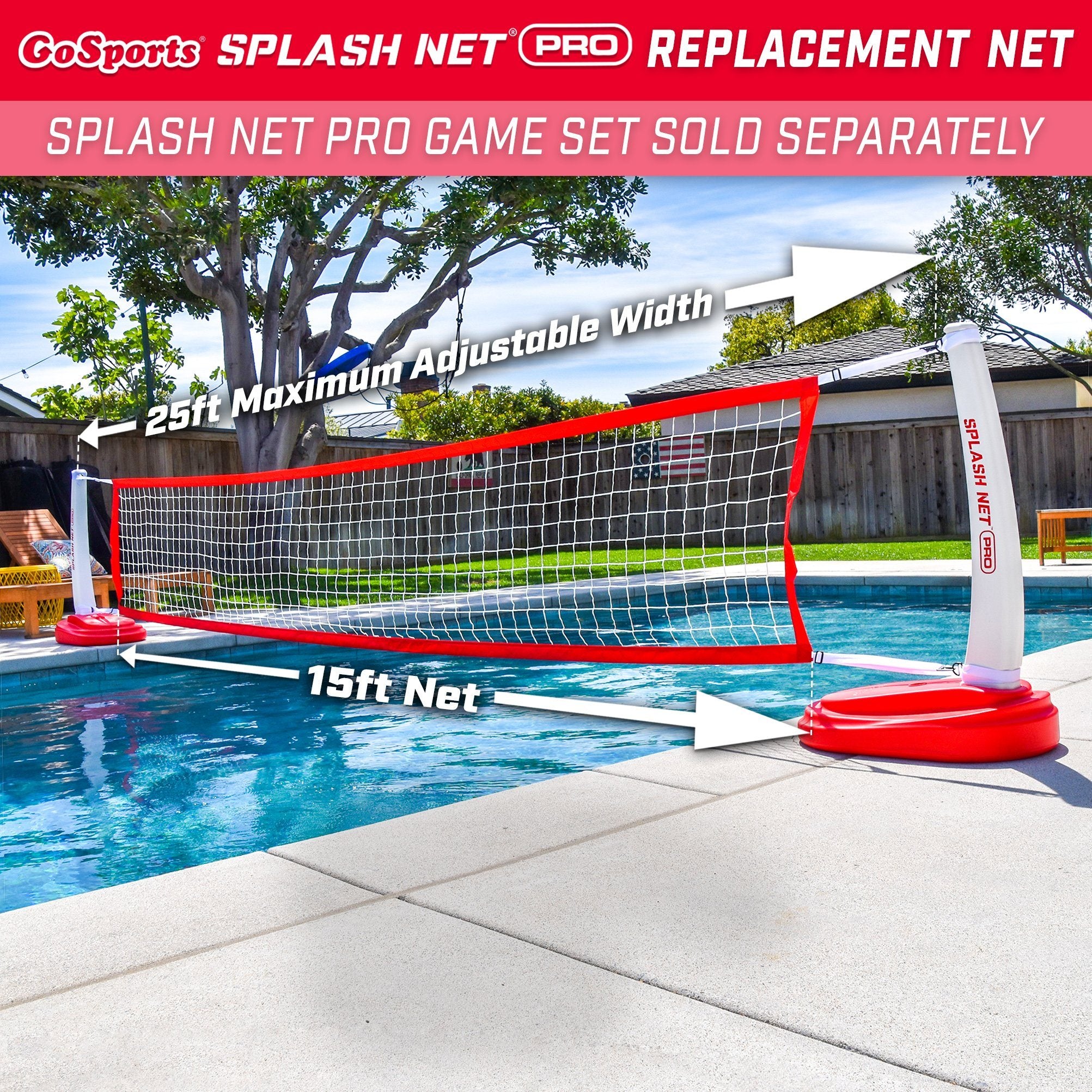 a pool volleyball net with a ball and net